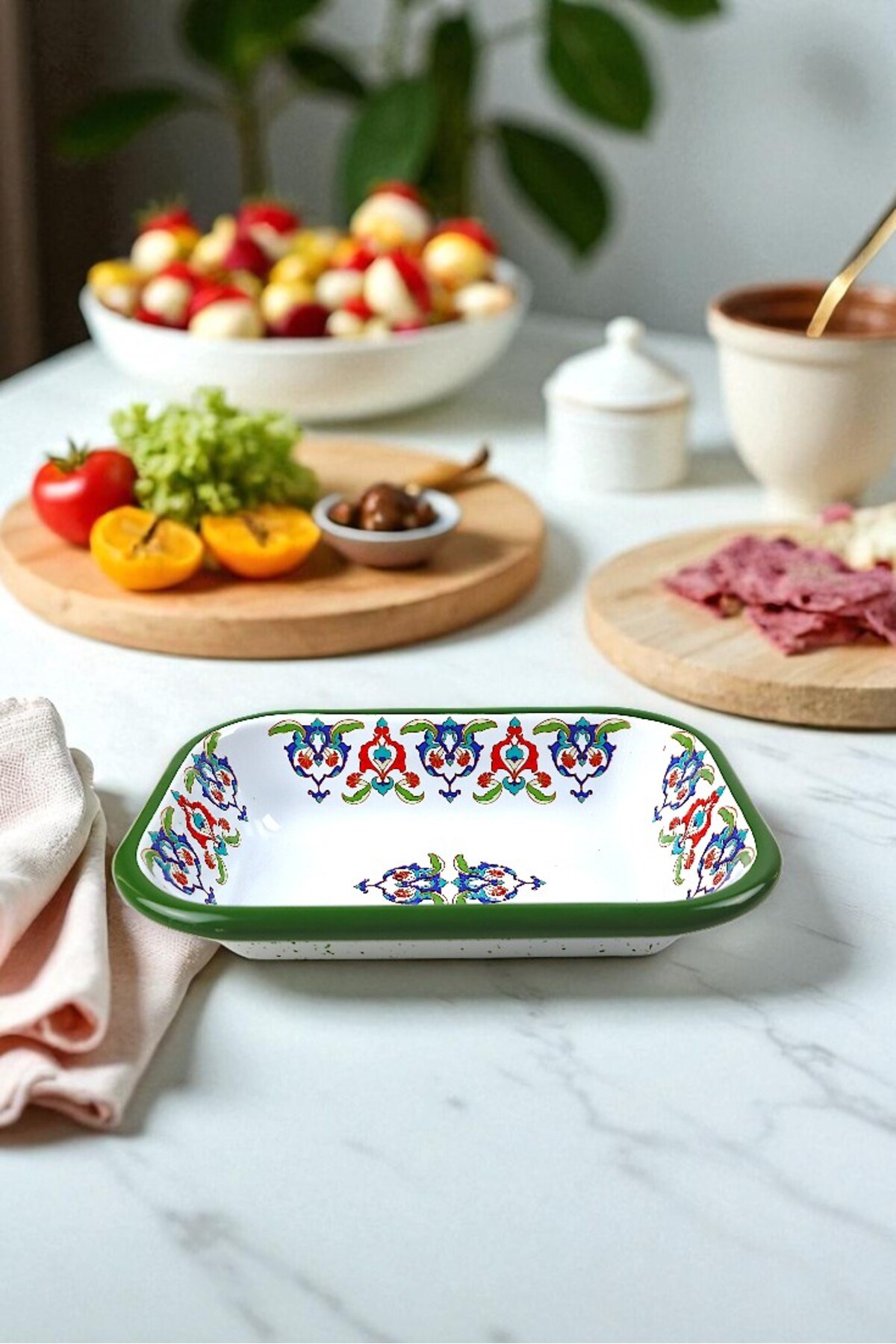 13 No Emaye Dörtgen Tabak Meze Kahvaltılık Kamp Piknik