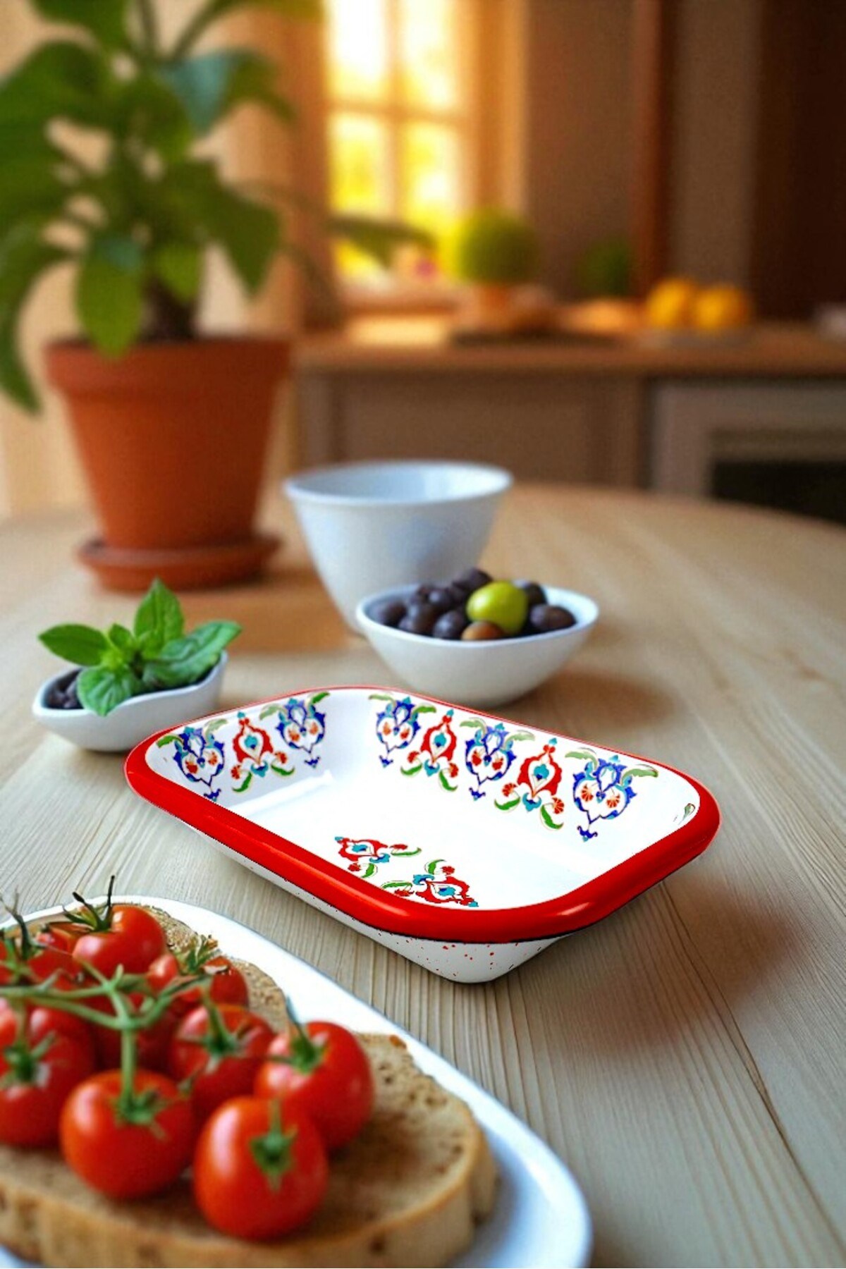 13 No Emaye Dörtgen Tabak Meze Kahvaltılık Kamp Piknik