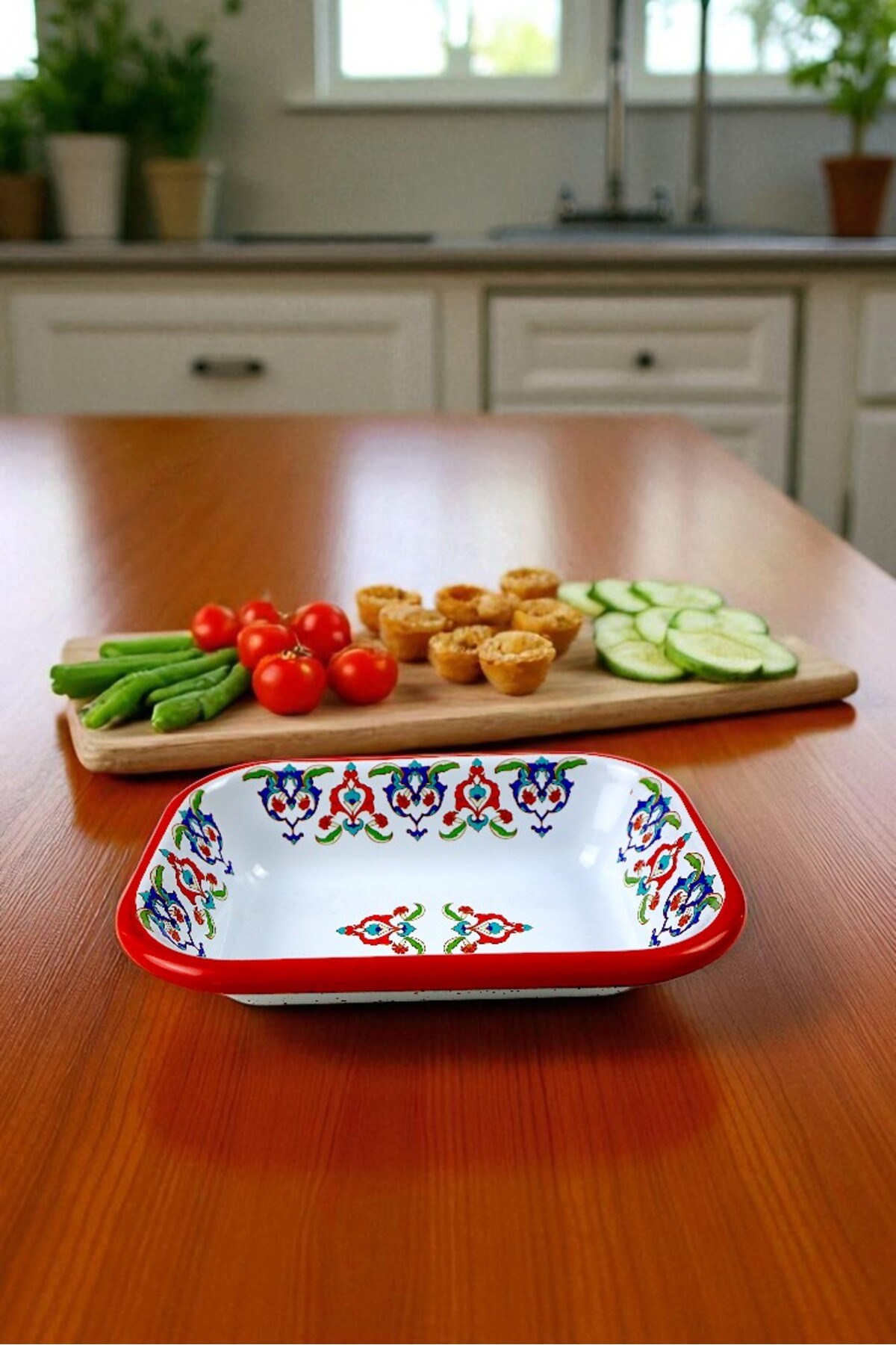13 No Emaye Dörtgen Tabak Meze Kahvaltılık Kamp Piknik