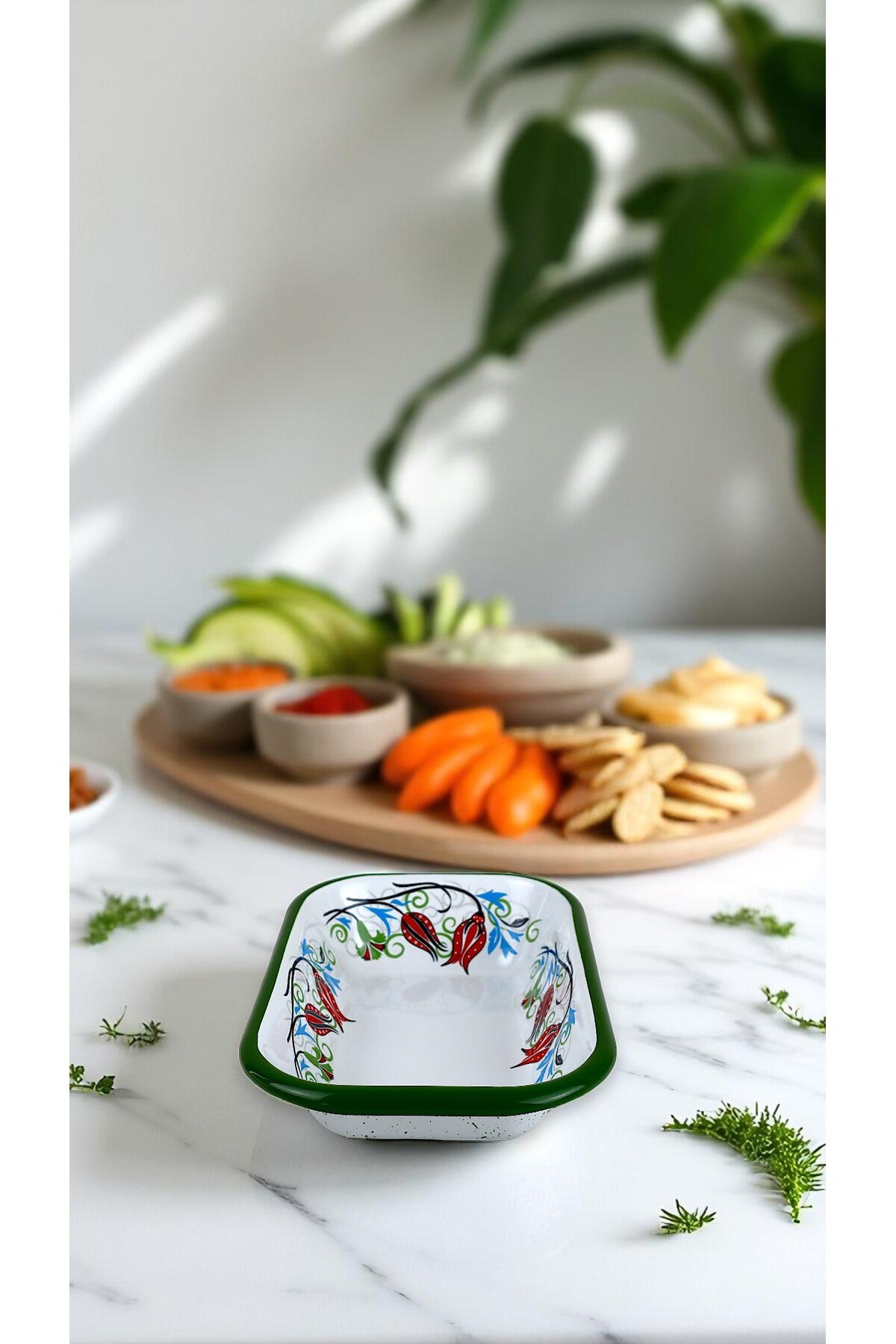 13 No Emaye Dörtgen Tabak Meze Kahvaltılık Kamp Piknik
