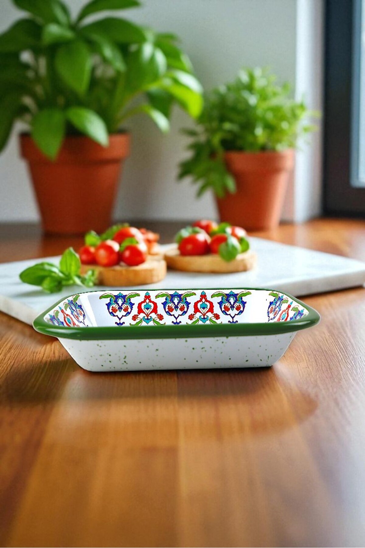 13 No Emaye Dörtgen Tabak Meze Kahvaltılık Kamp Piknik