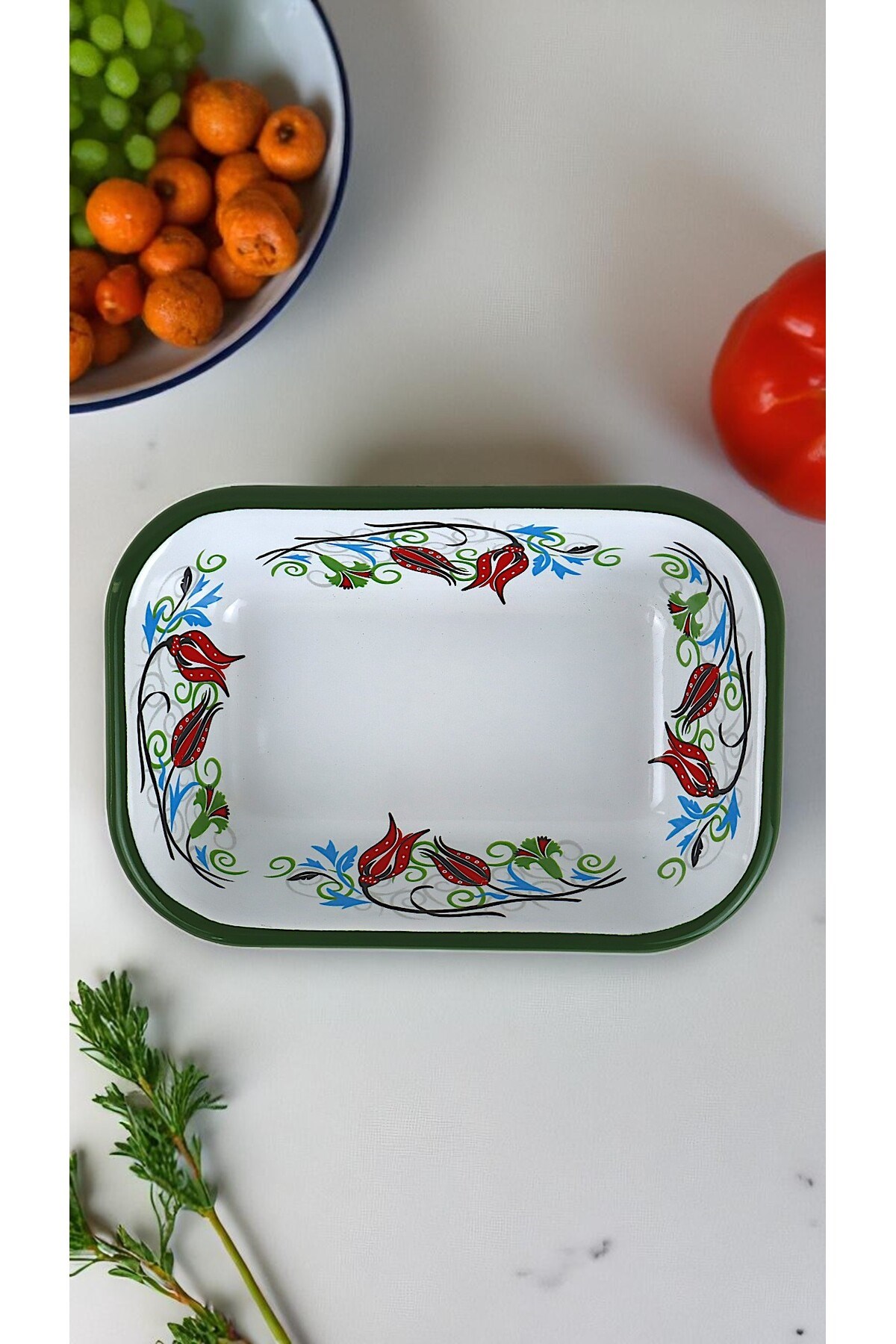 13 No Emaye Dörtgen Tabak Meze Kahvaltılık Kamp Piknik