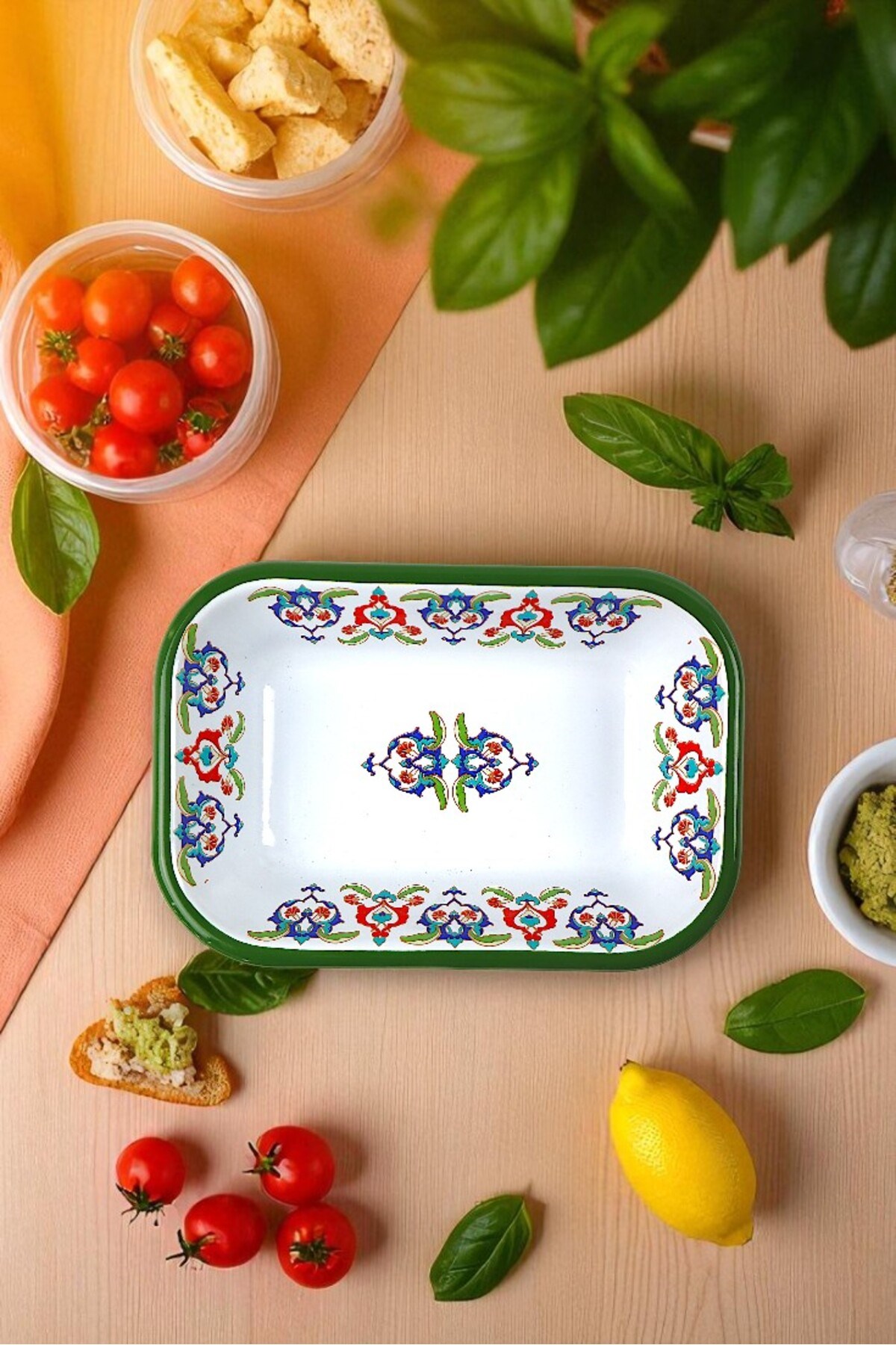 13 No Emaye Dörtgen Tabak Meze Kahvaltılık Kamp Piknik