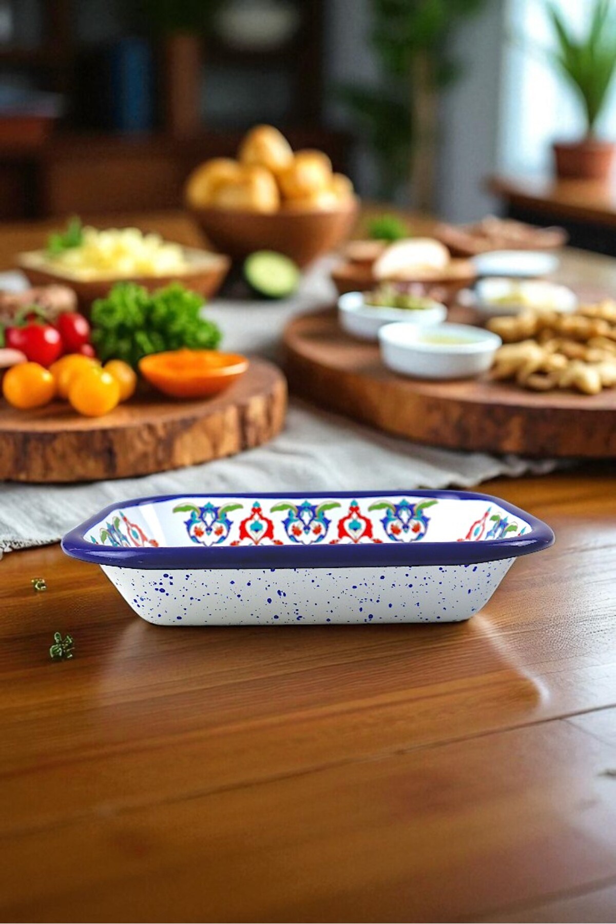 13 No Emaye Dörtgen Tabak Meze Kahvaltılık Kamp Piknik