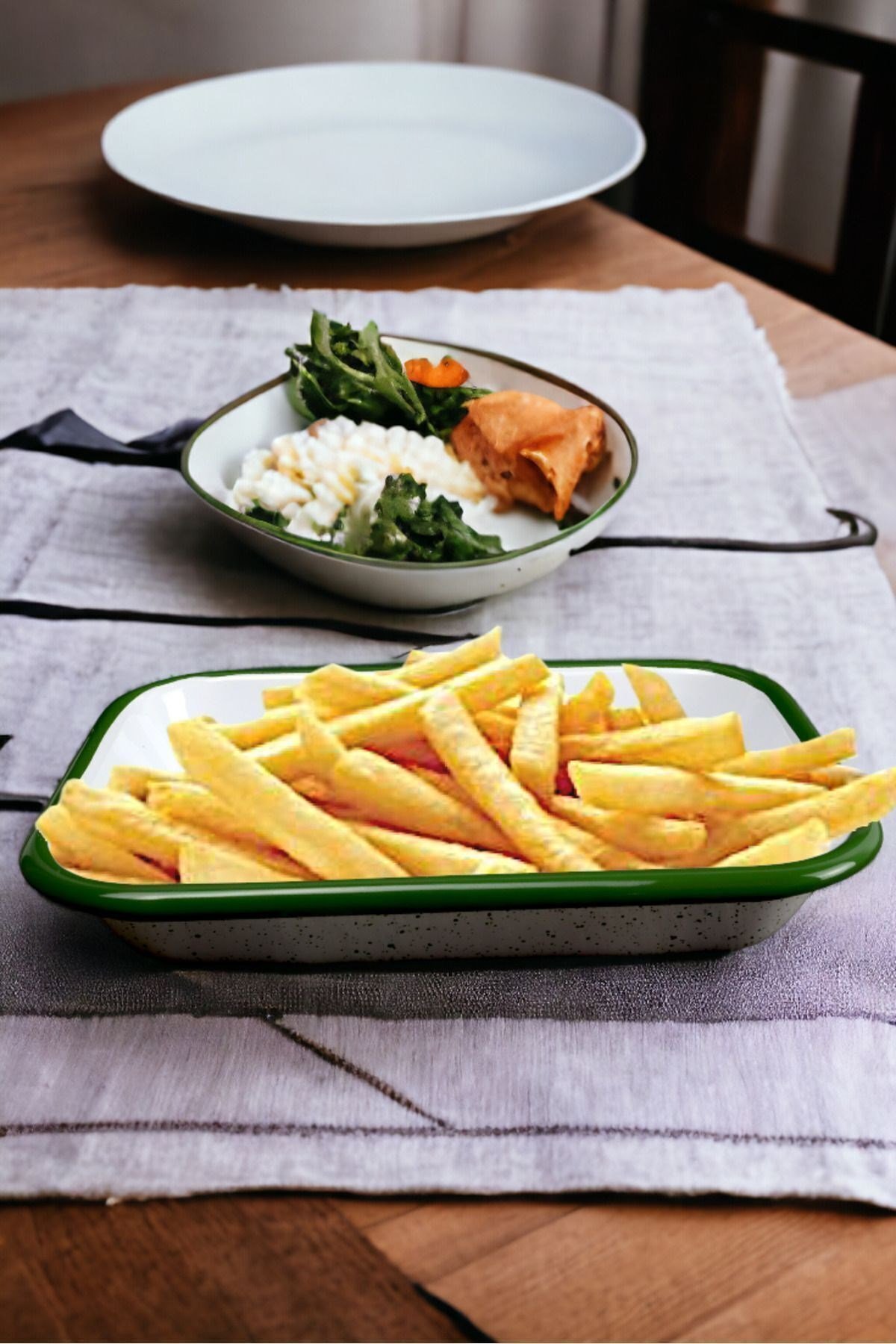 13 No Emaye Dörtgen Tabak Meze Kahvaltılık Kamp Piknik