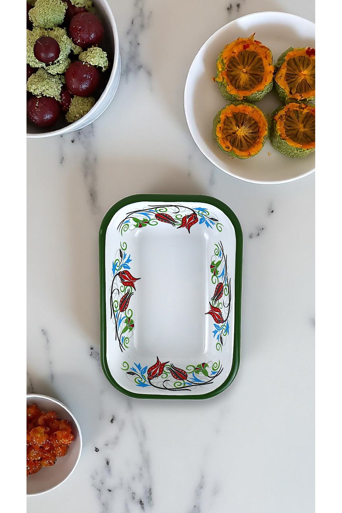 13 No Emaye Dörtgen Tabak Meze Kahvaltılık Kamp Piknik