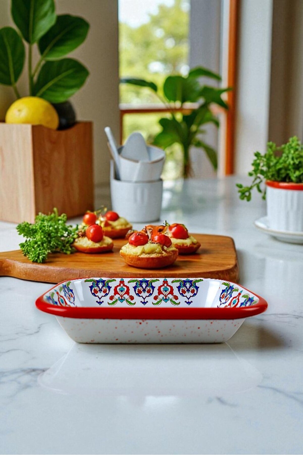 13 No Emaye Dörtgen Tabak Meze Kahvaltılık Kamp Piknik