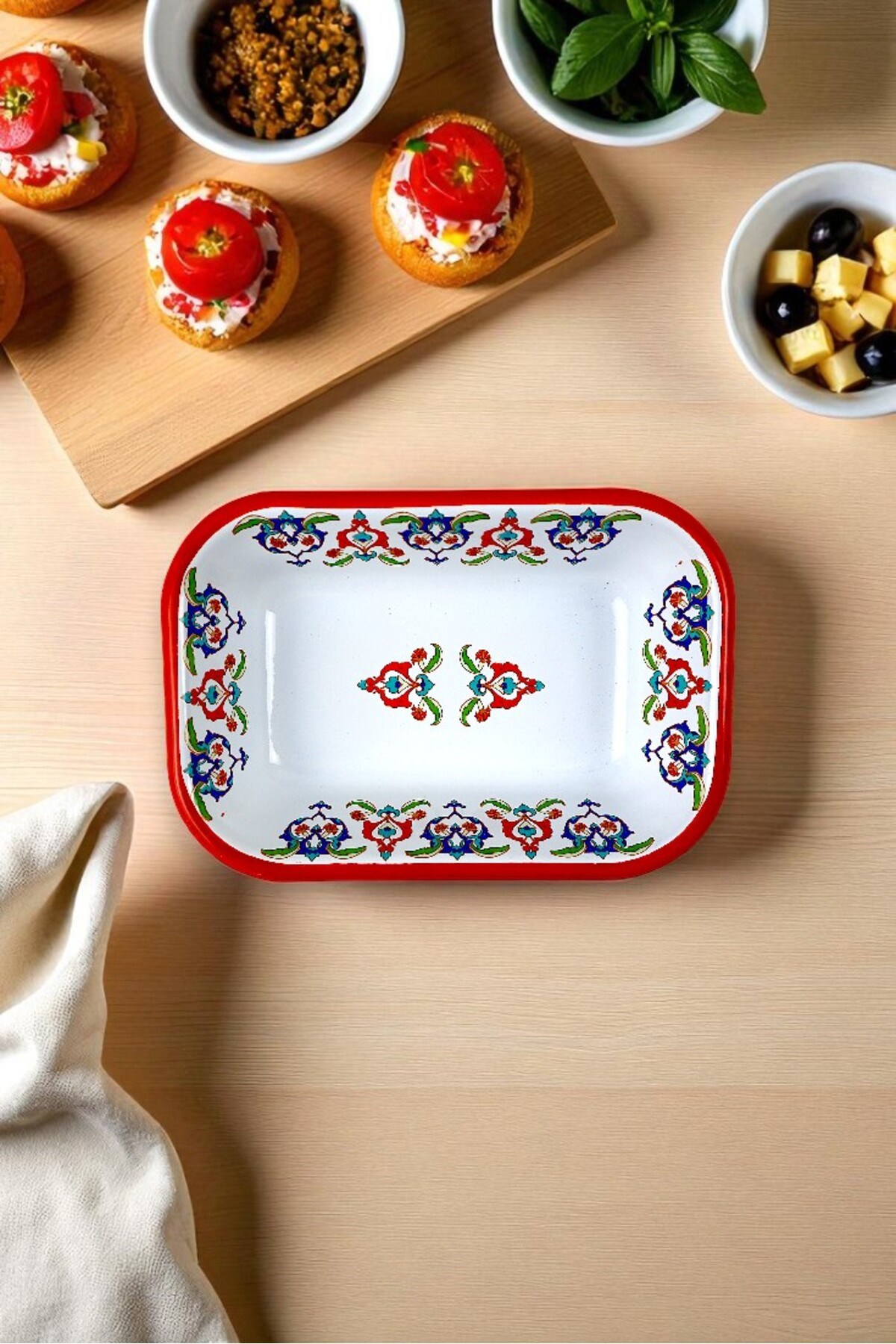 13 No Emaye Dörtgen Tabak Meze Kahvaltılık Kamp Piknik