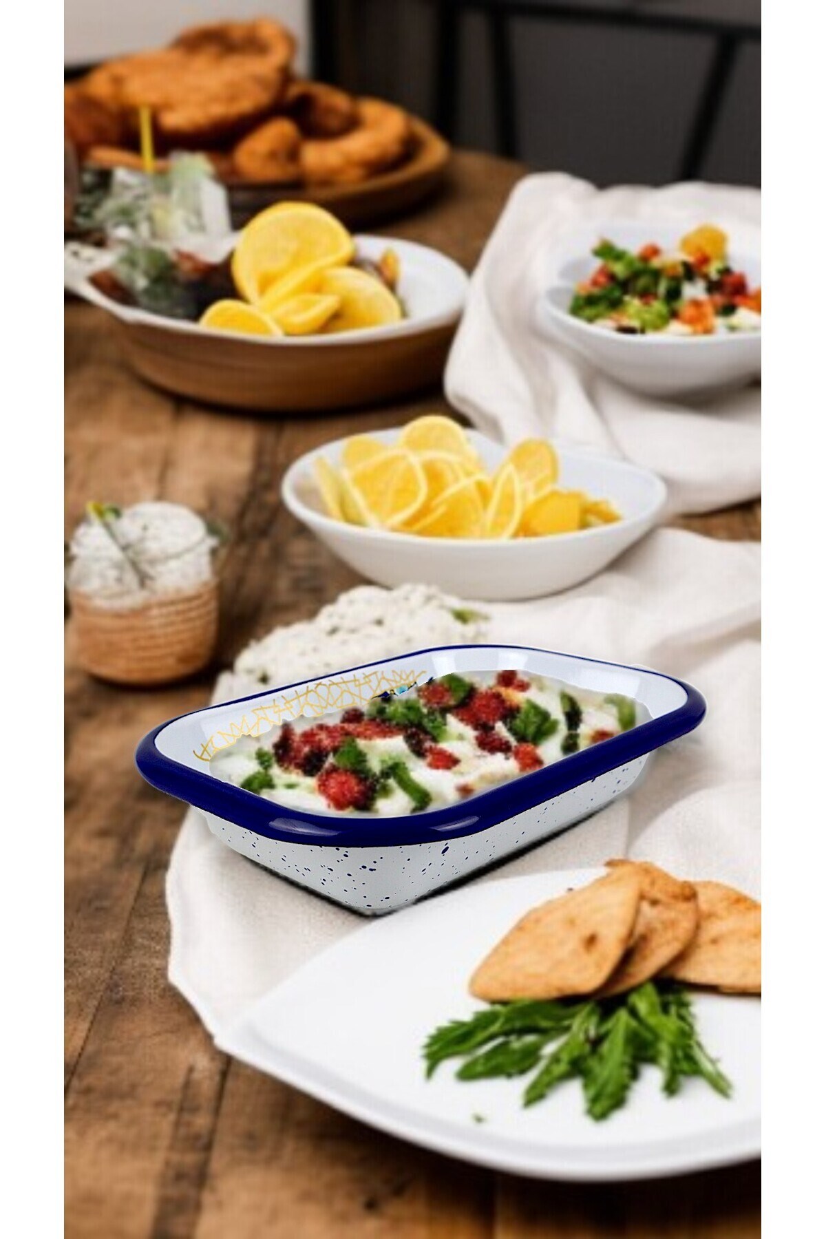 13 No Emaye Dörtgen Tabak Meze Kahvaltılık Kamp Piknik
