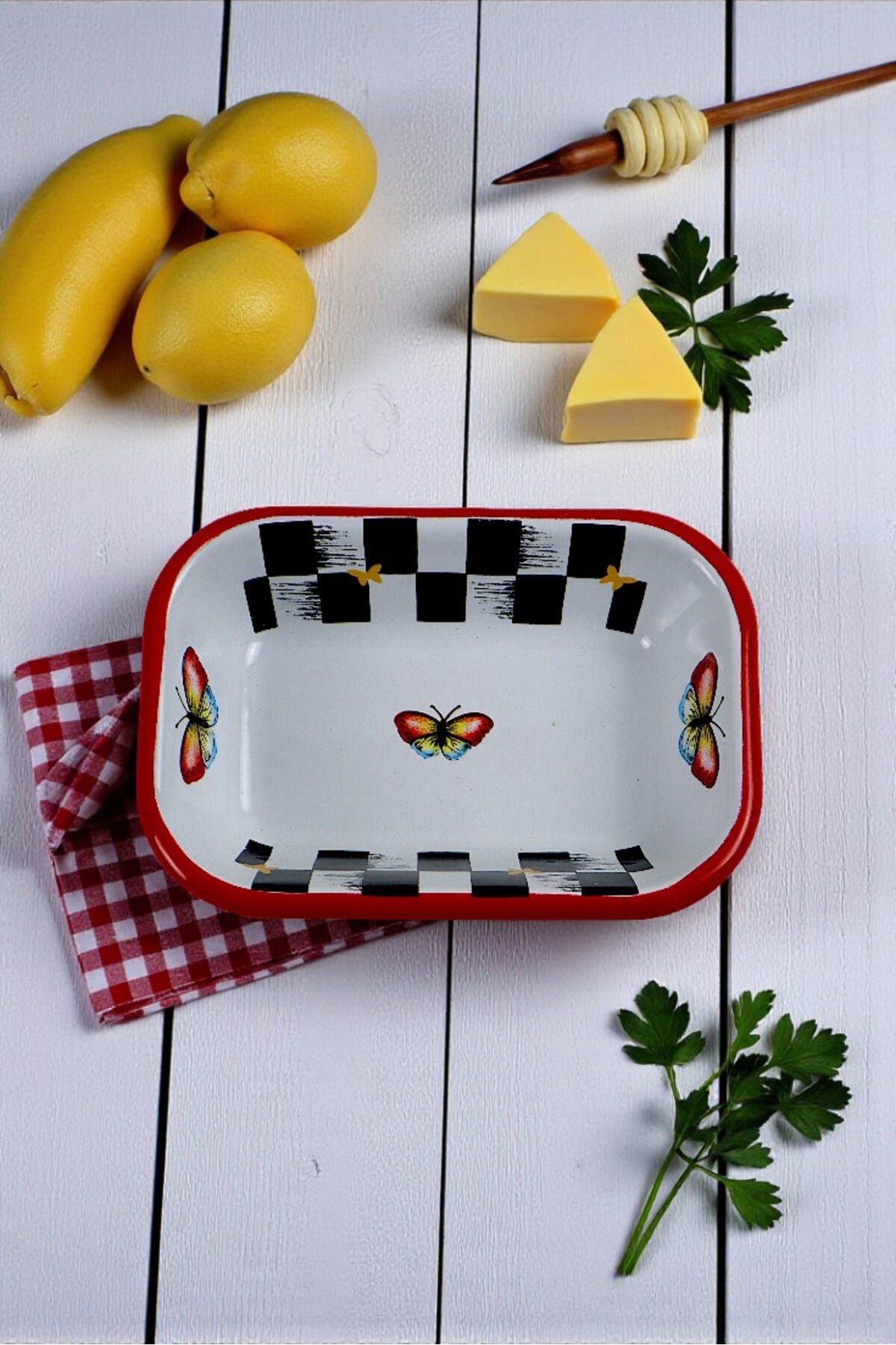 13 No Emaye Dörtgen Tabak Meze Kahvaltılık Kamp Piknik