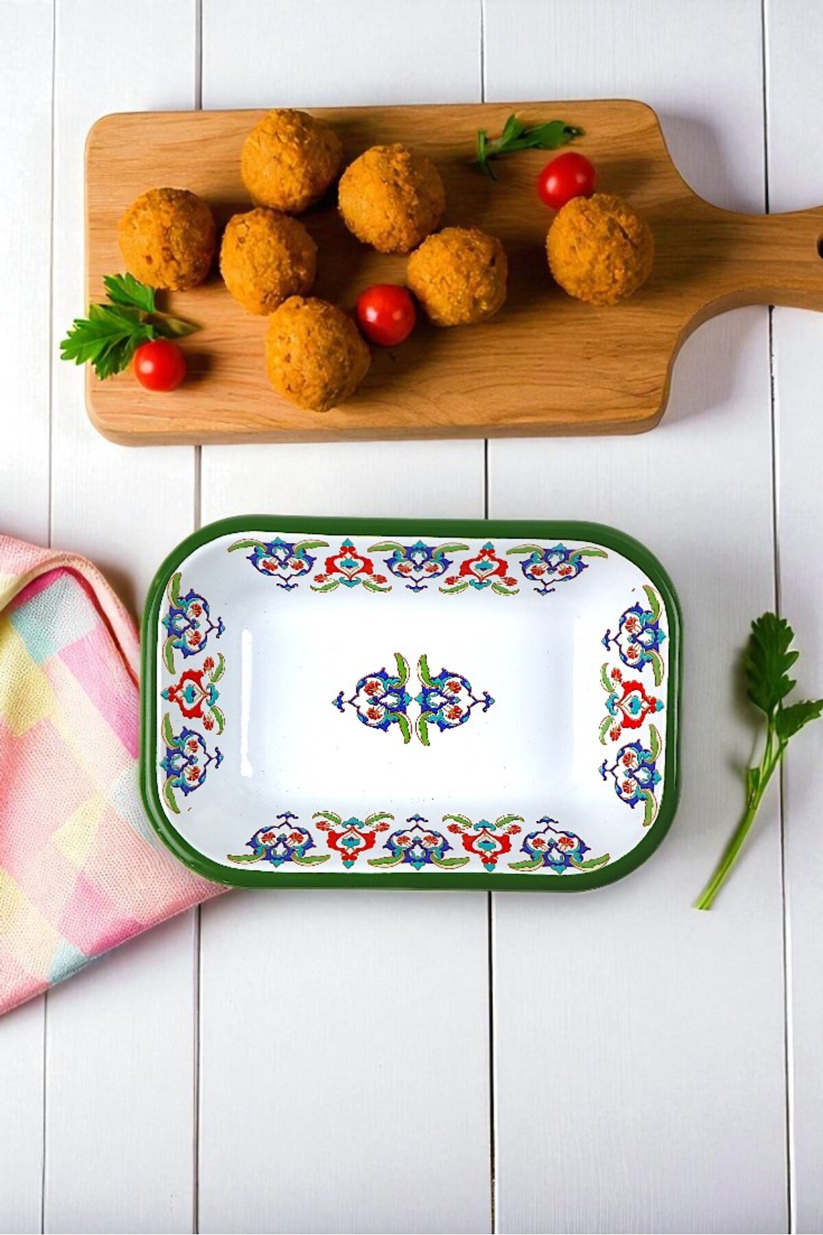 13 No Emaye Dörtgen Tabak Meze Kahvaltılık Kamp Piknik