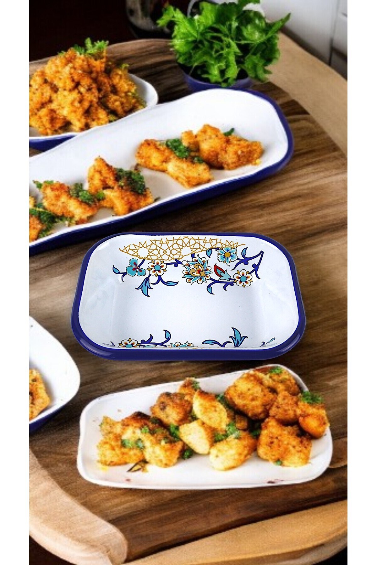 13 No Emaye Dörtgen Tabak Meze Kahvaltılık Kamp Piknik