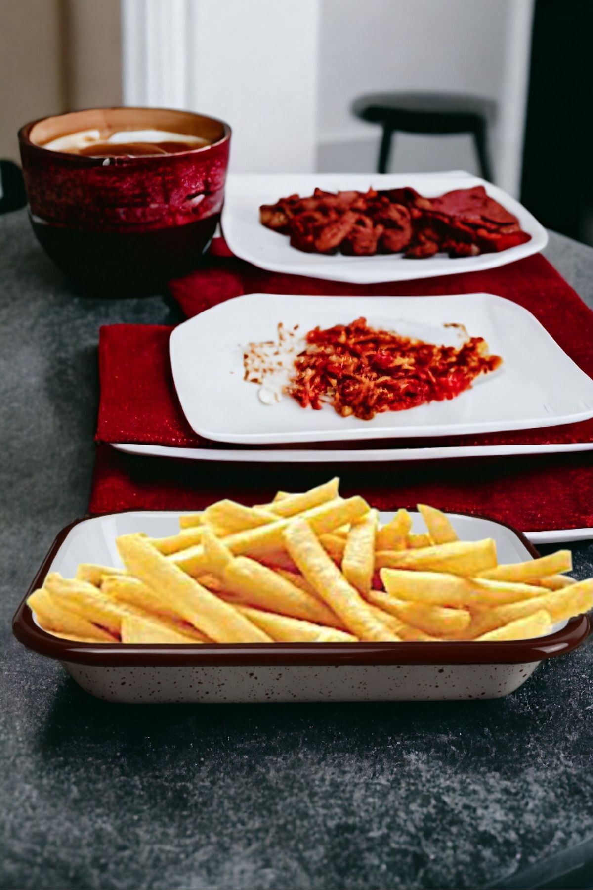 13 No Emaye Dörtgen Tabak Meze Kahvaltılık Kamp Piknik