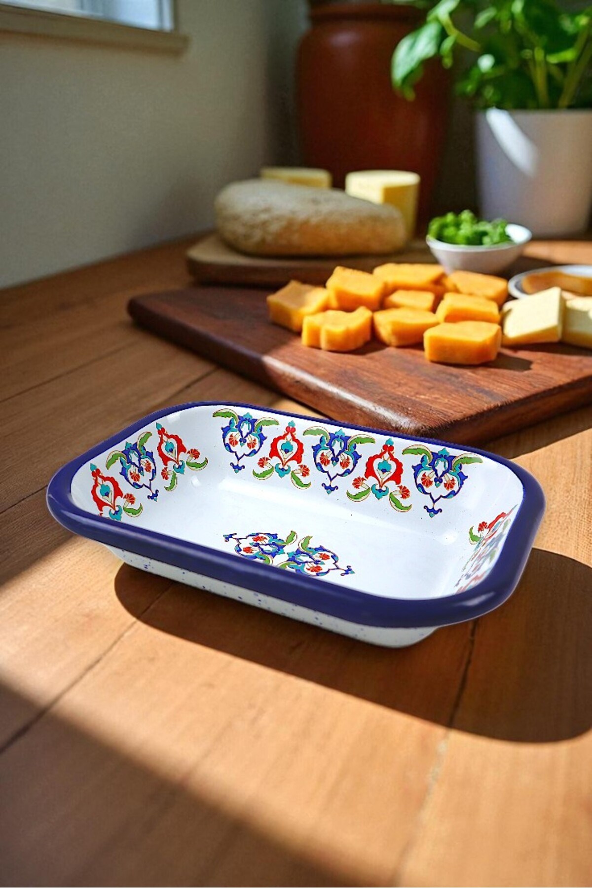 13 No Emaye Dörtgen Tabak Meze Kahvaltılık Kamp Piknik