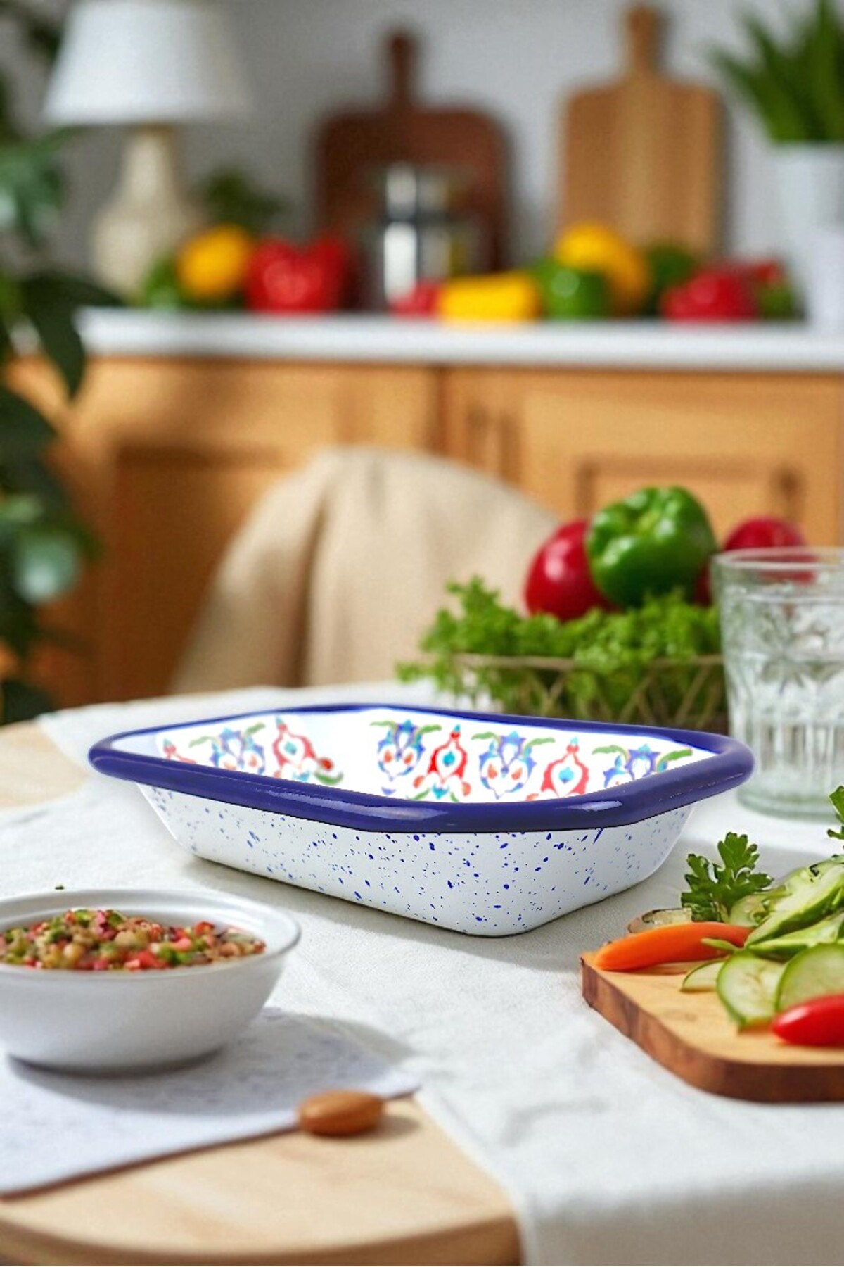 13 No Emaye Dörtgen Tabak Meze Kahvaltılık Kamp Piknik