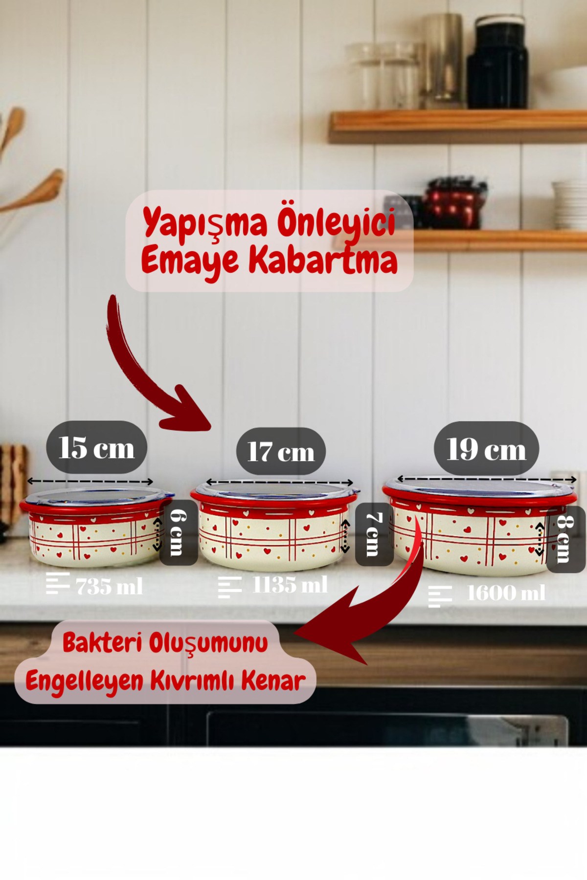 14 - 16 - 18 No Emaye Saklama Kabı 3 lü