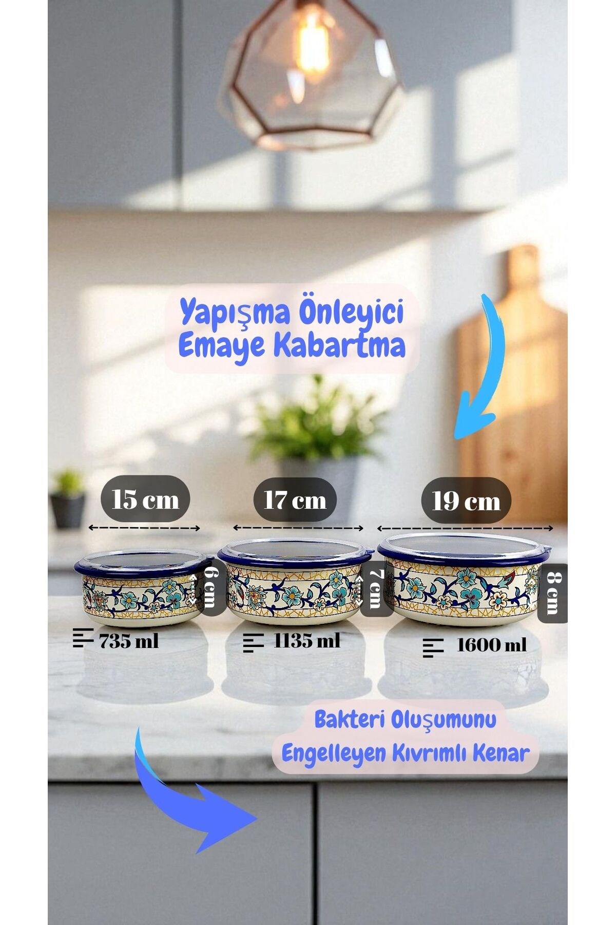 14 - 16 - 18 No Emaye Saklama Kabı 3 lü