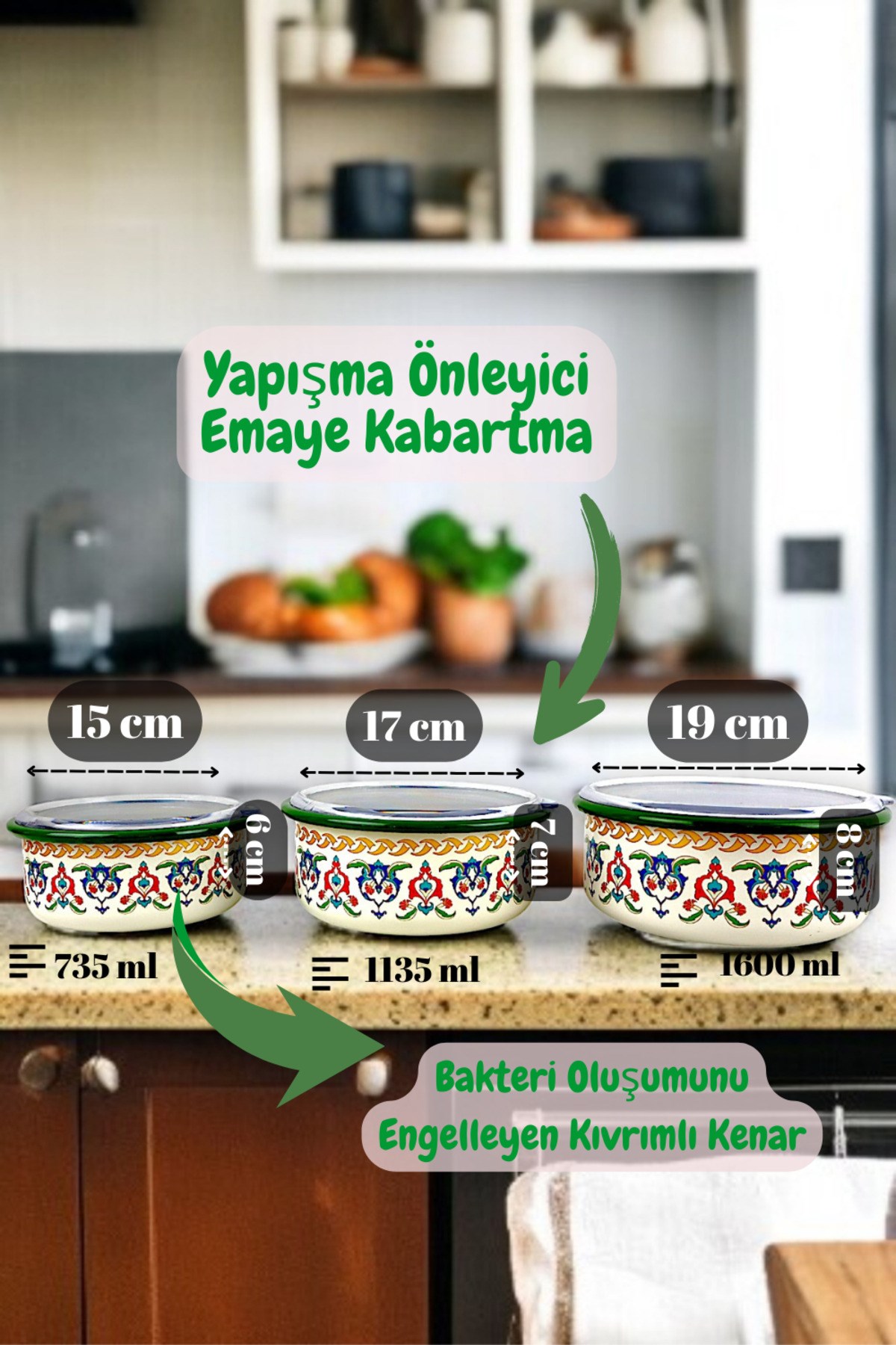 14 - 16 - 18 No Emaye Saklama Kabı 3 lü