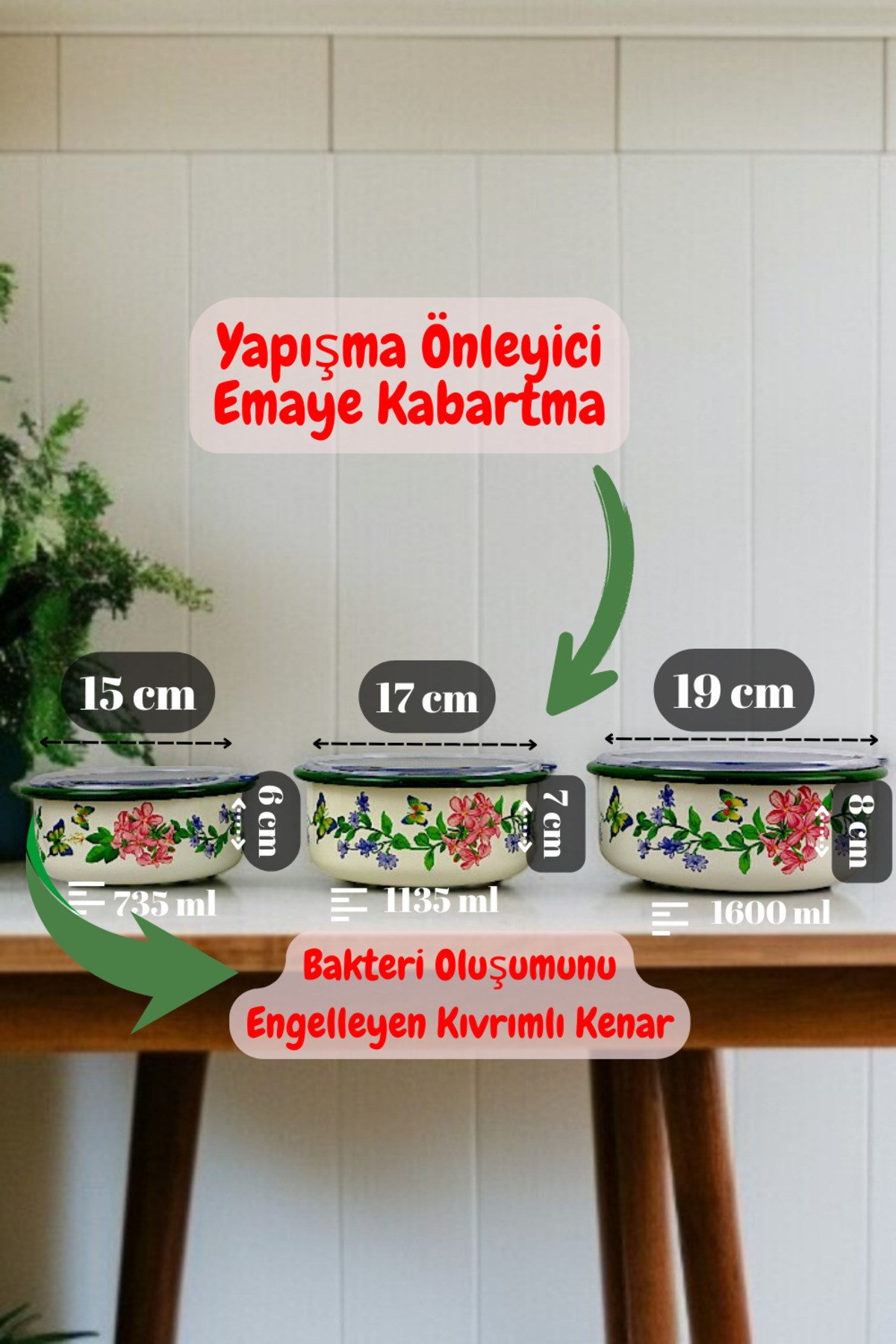 14 - 16 - 18 No Emaye Saklama Kabı 3 lü