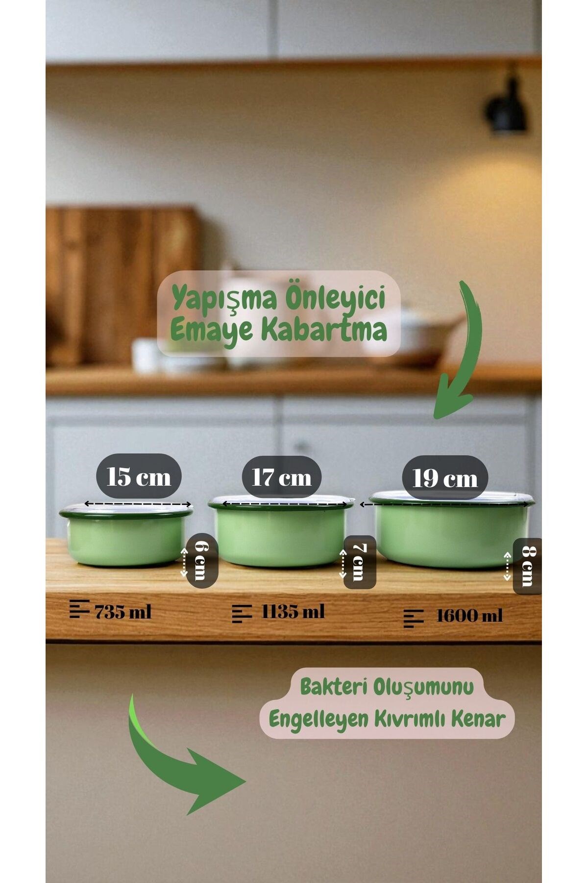 14 - 16 - 18 No Emaye Saklama Kabı 3 lü