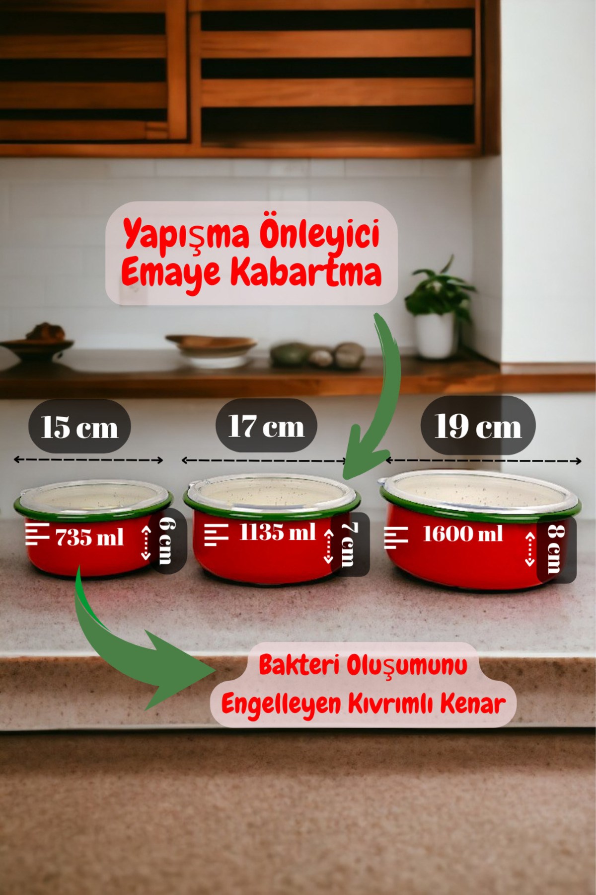 14 - 16 - 18 No Emaye Saklama Kabı 3 lü