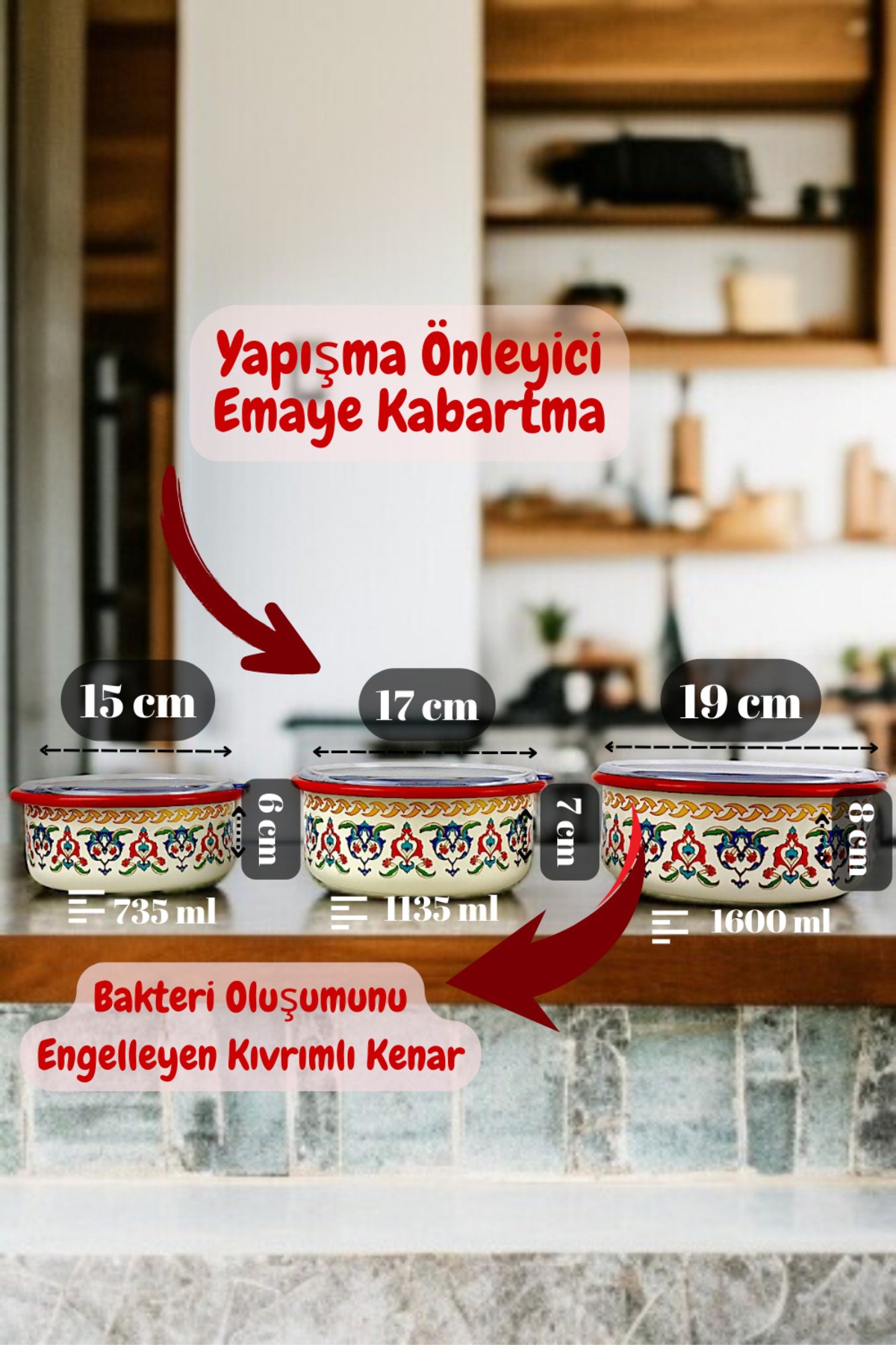 14 - 16 - 18 No Emaye Saklama Kabı 3 lü