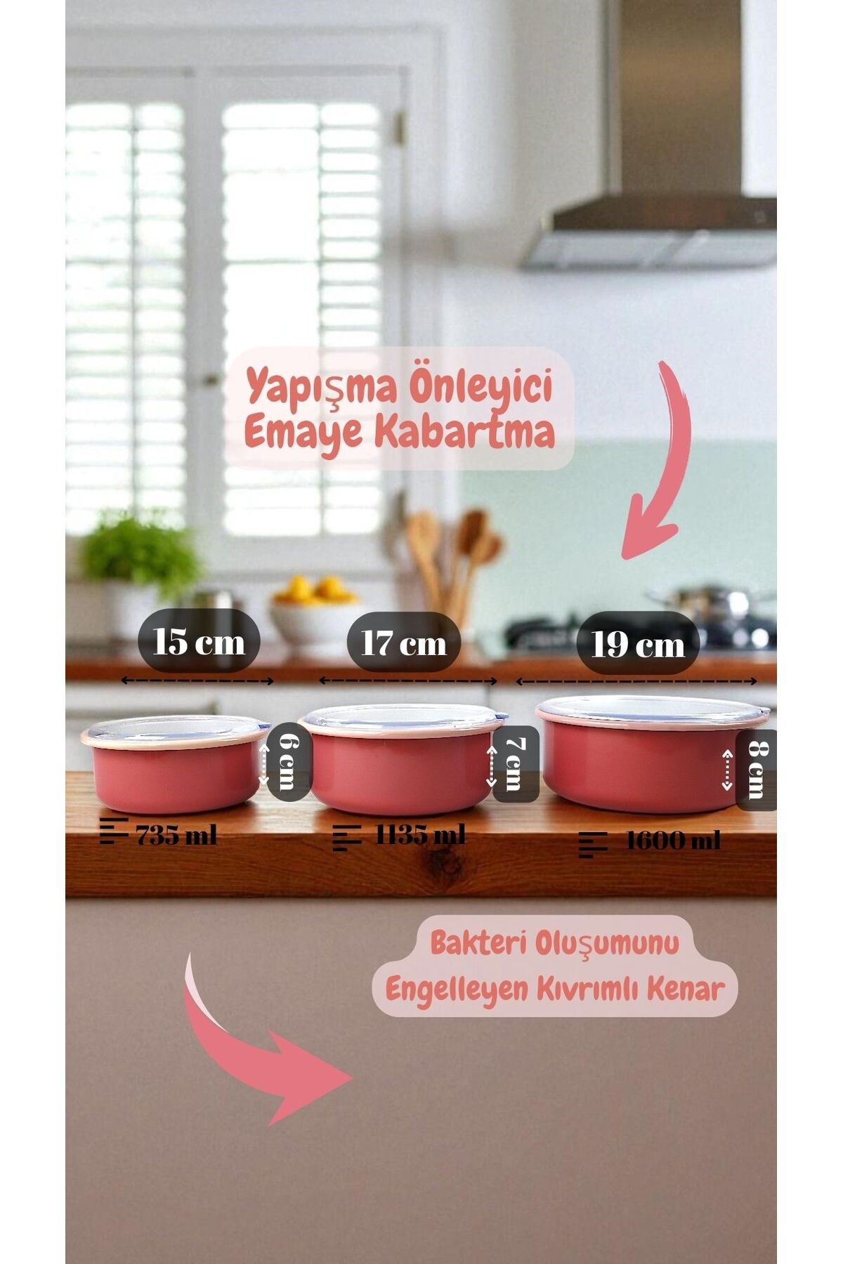 14 - 16 - 18 No Emaye Saklama Kabı 3 lü