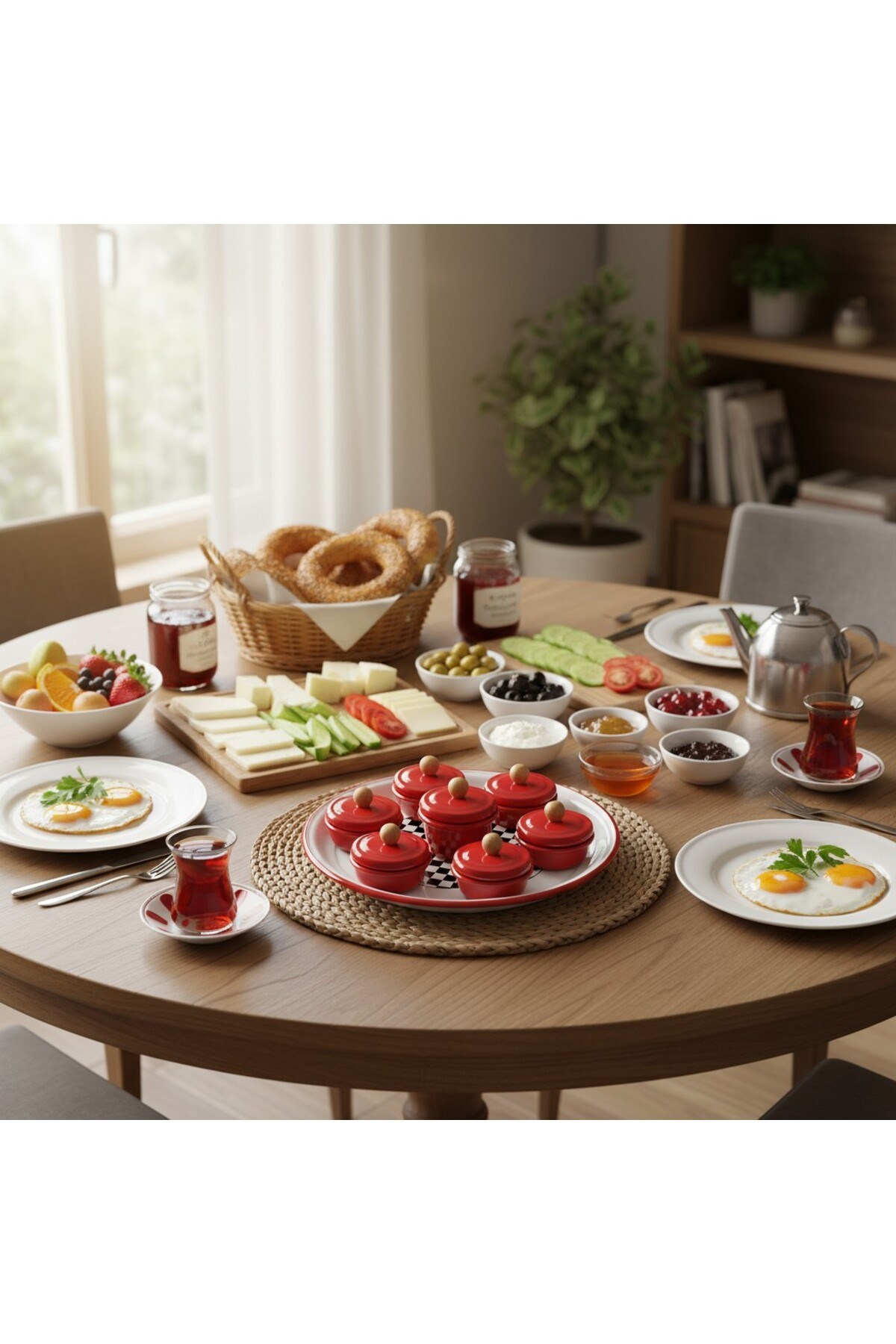 15 Parça Emaye Kapaklı Kahvaltı seti