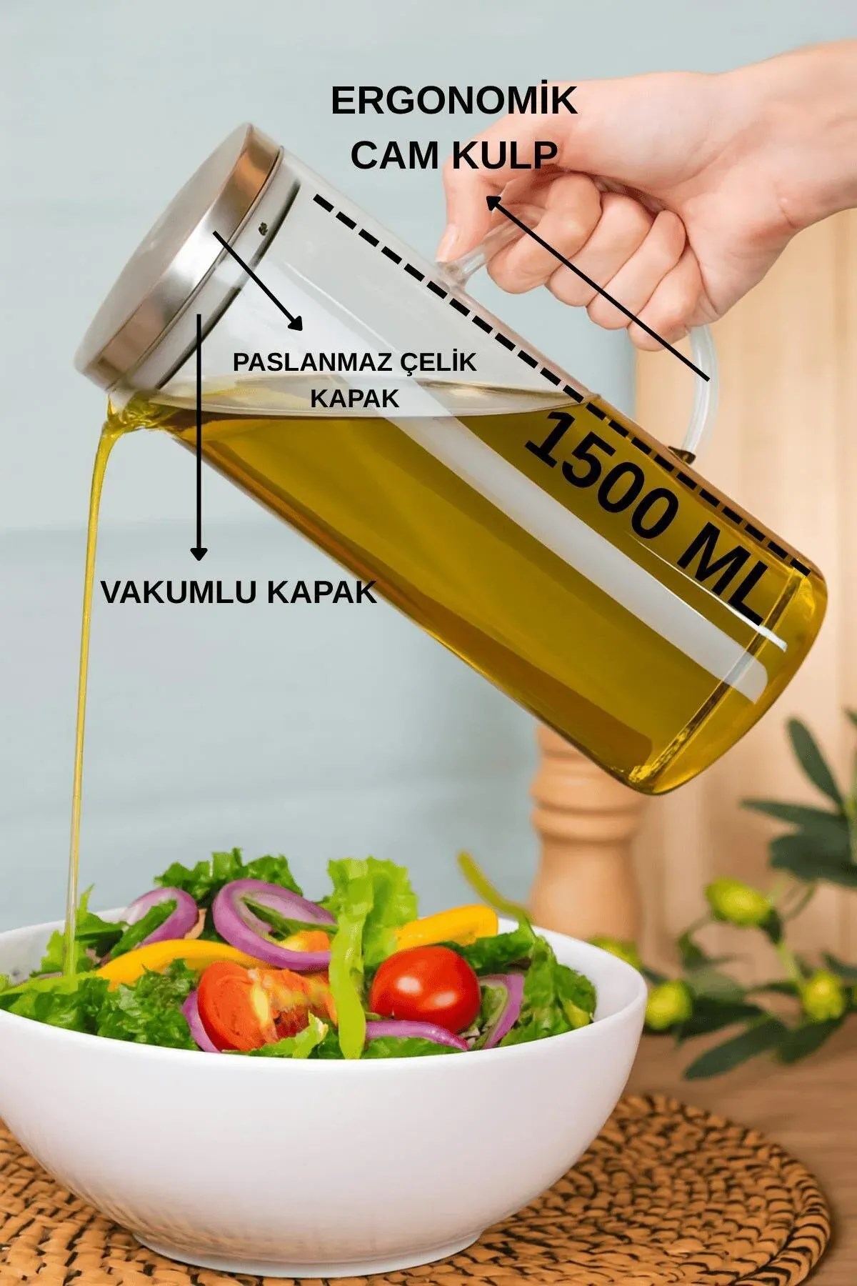 1500 ml Borosilikat Cam Yağlık Sirkelik – Çelik Kapaklı Sürahi