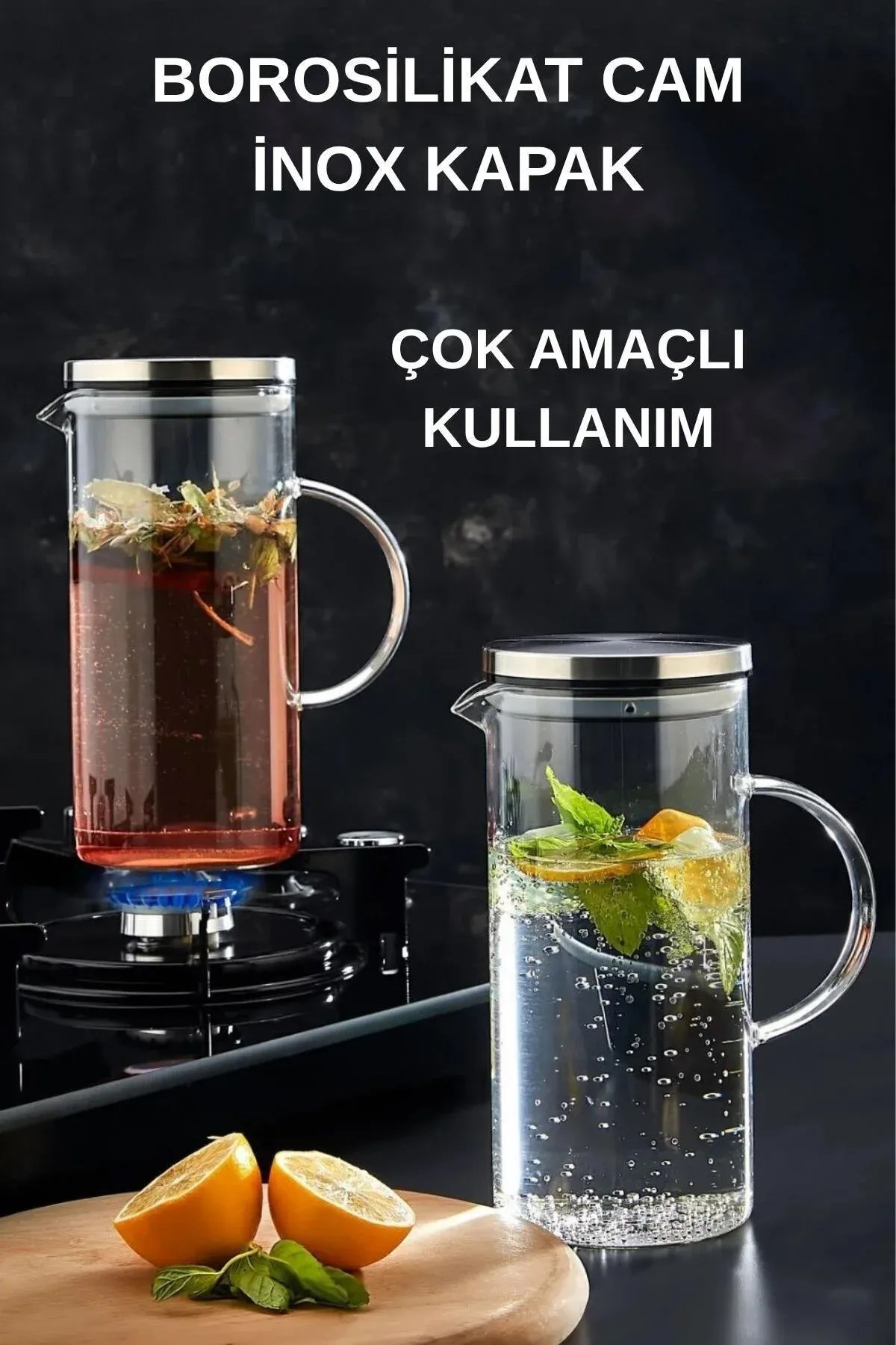 1500 ml Borosilikat Cam Yağlık Sirkelik – Çelik Kapaklı Sürahi