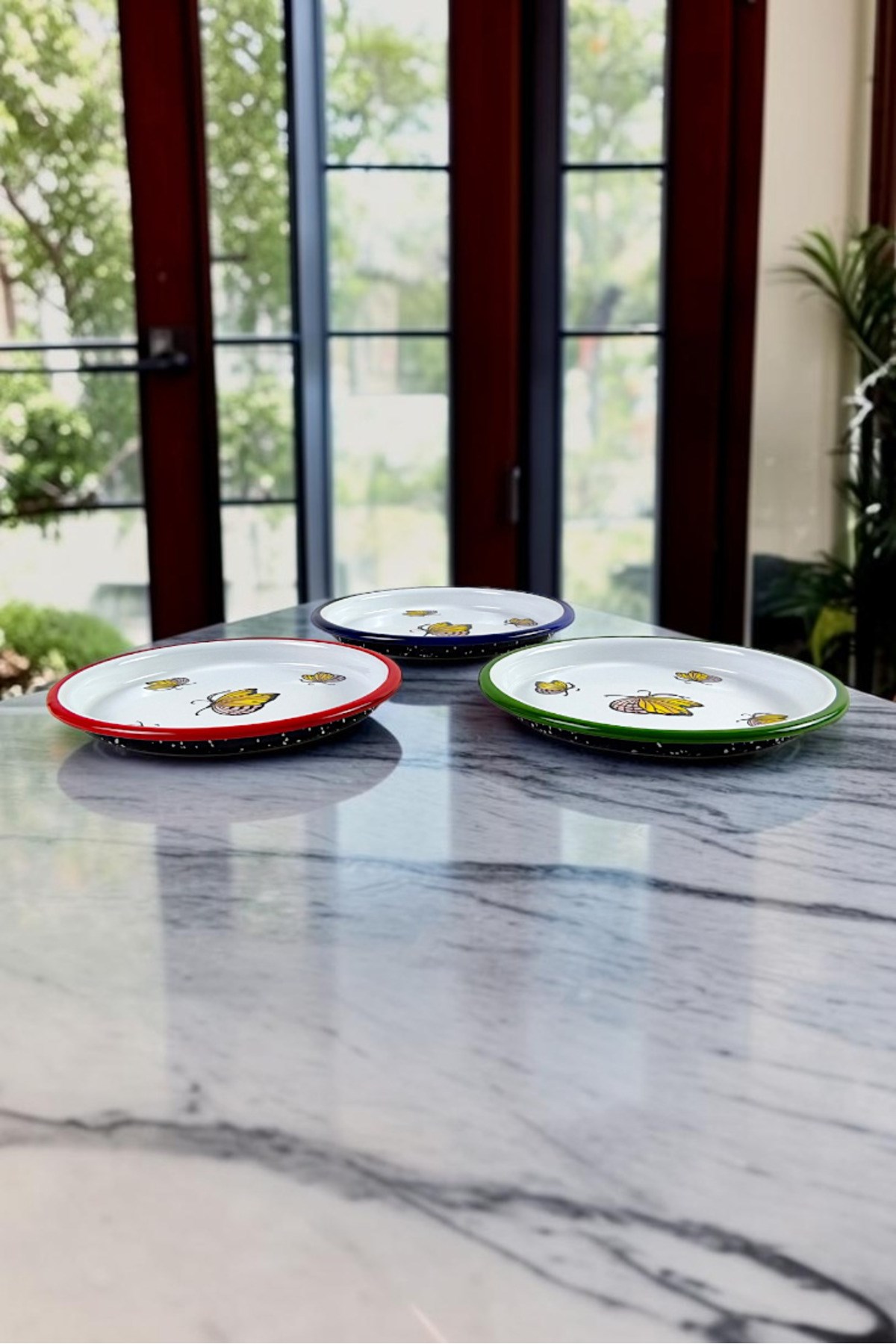 16 Cm 3 Parça 3 Renk Emaye Tabak 3 Kişilik Kahve Tabağı, Servis Tabağı Çerez Tabağı, Hediye,
