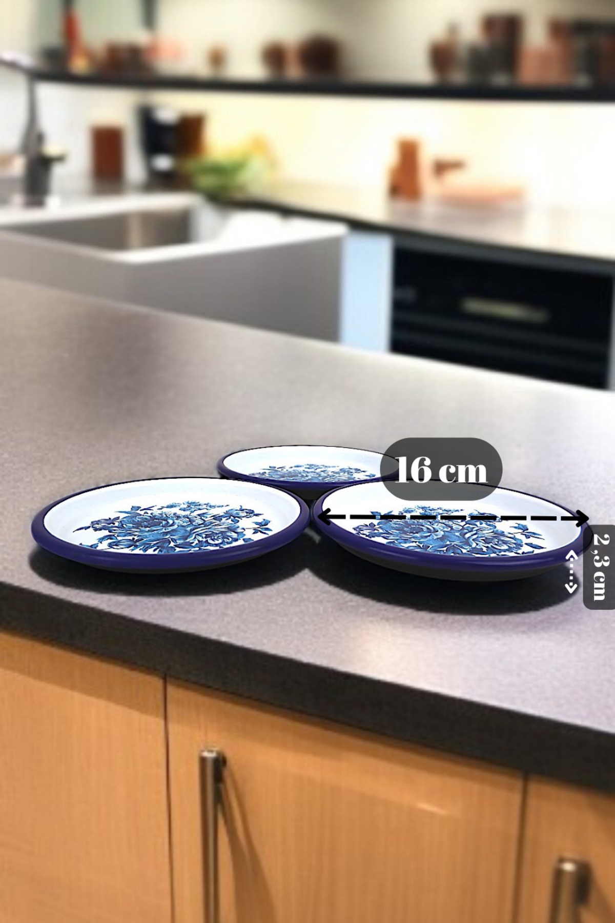 16 Cm 3 Parça Emaye Tabak 3 Kişilik Kahve Tabağı, Servis Tabağı Çerez Tabağı,, Hediye,
