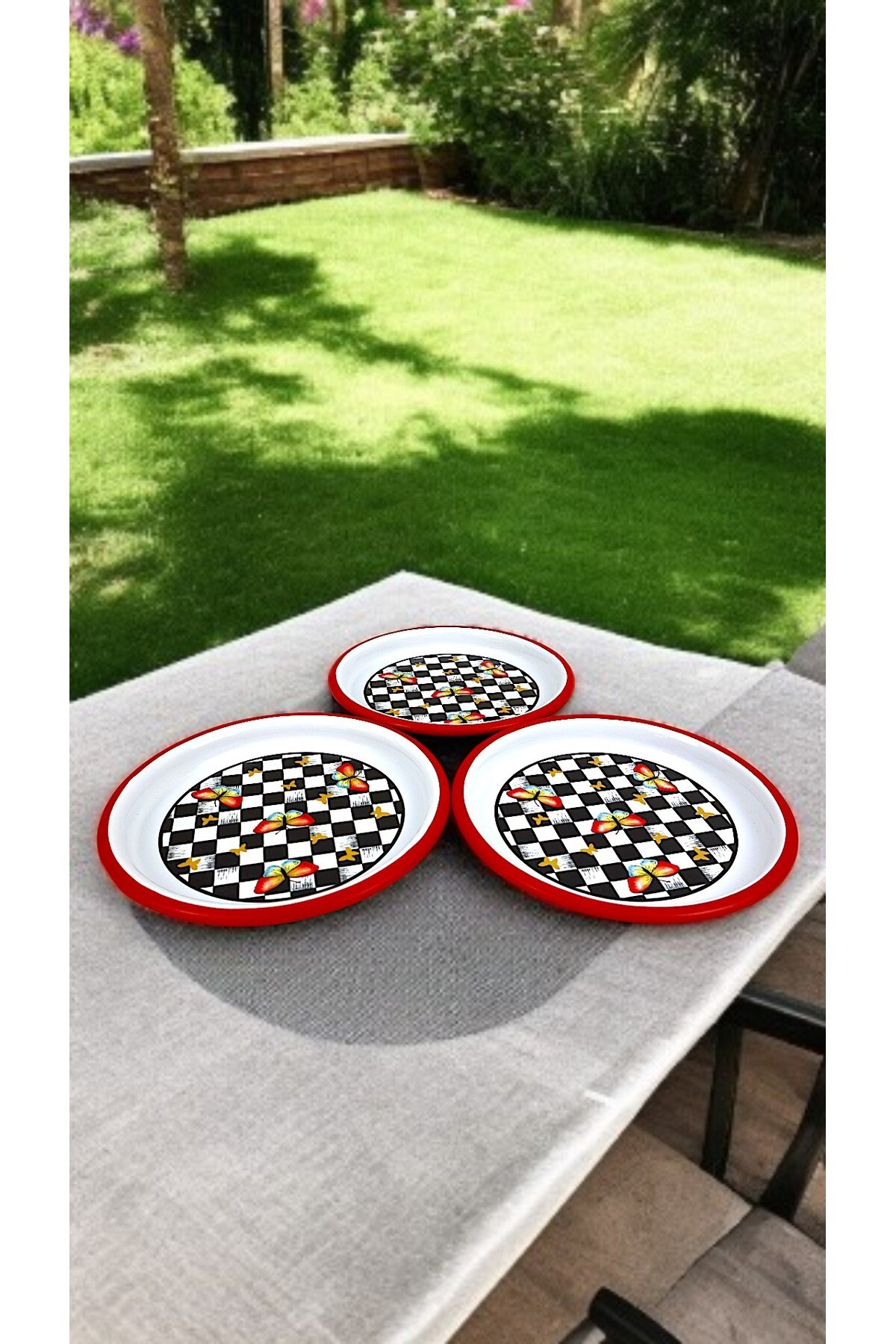 16 Cm 3 Parça Emaye Tabak 3 Kişilik Kahve Tabağı, Servis Tabağı Çerez Tabağı,, Hediye,