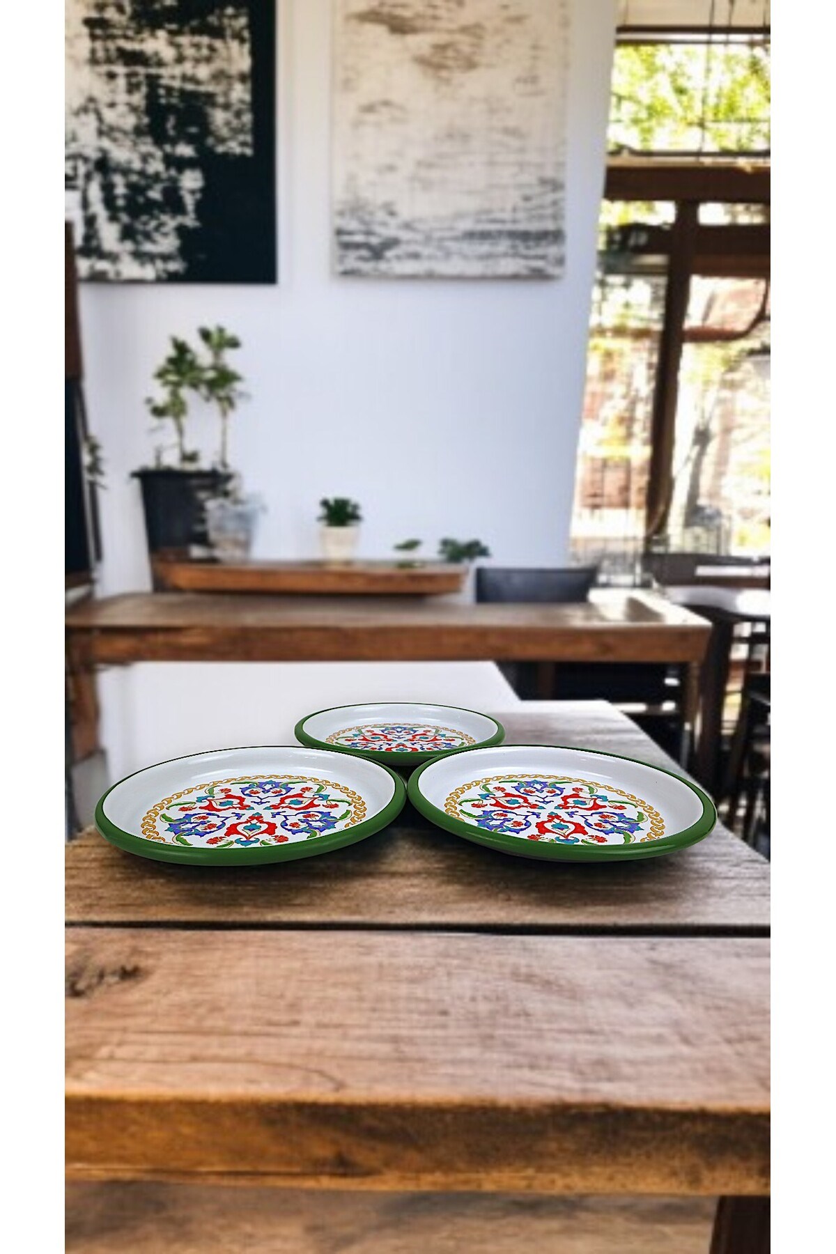 16 Cm 3 Parça Emaye Tabak 3 Kişilik Kahve Tabağı, Servis Tabağı Çerez Tabağı,, Hediye,