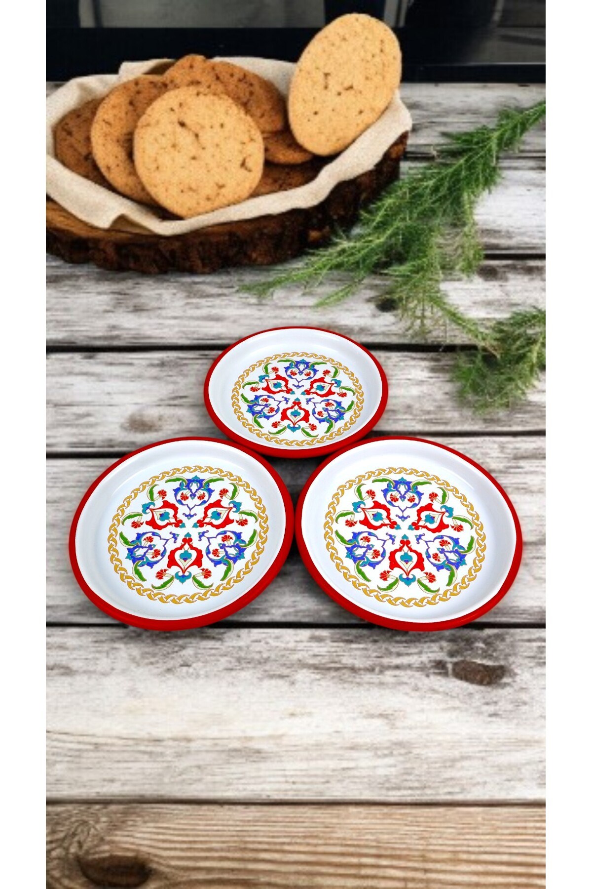 16 Cm 3 Parça Emaye Tabak 3 Kişilik Kahve Tabağı, Servis Tabağı Çerez Tabağı,, Hediye,