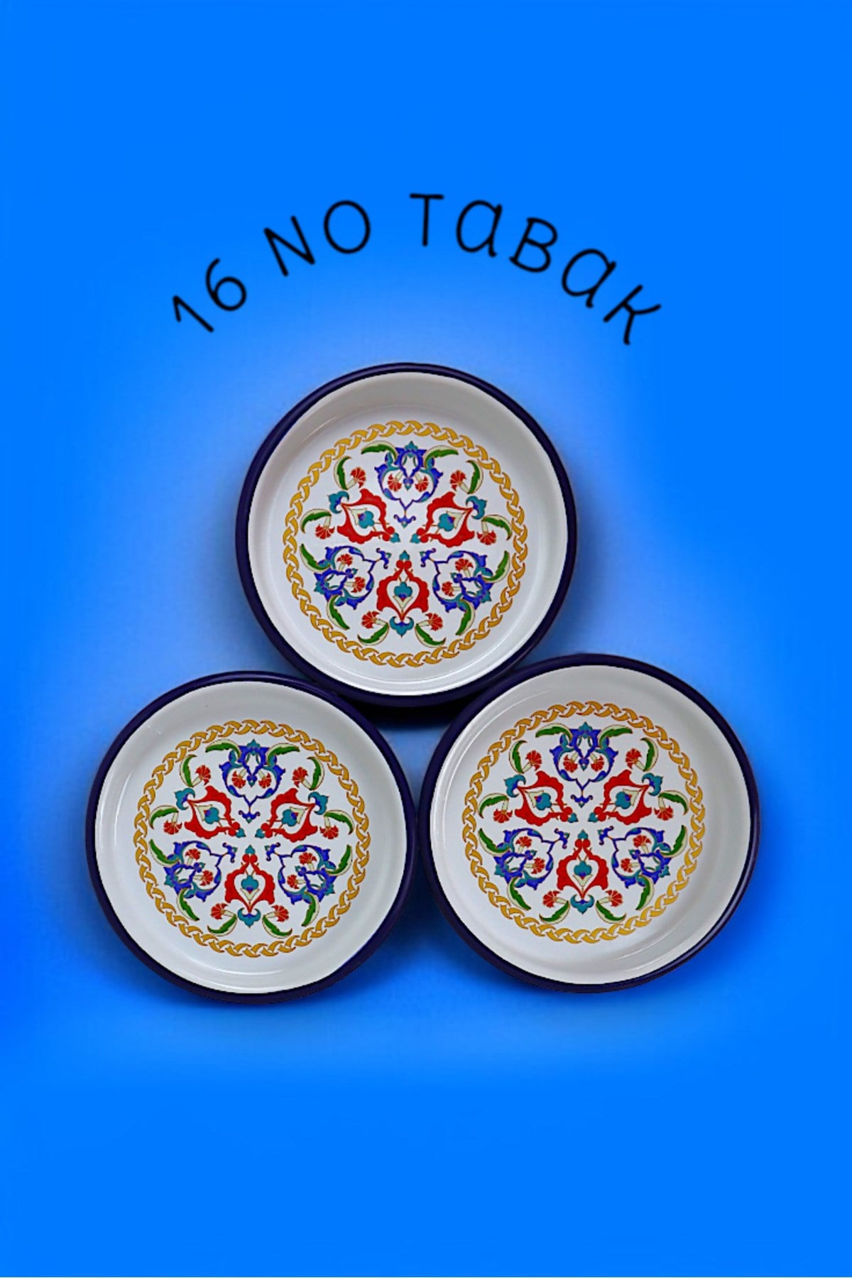 16 Cm 3 Parça Emaye Tabak 3 Kişilik Kahve Tabağı, Servis Tabağı Çerez Tabağı,, Hediye,