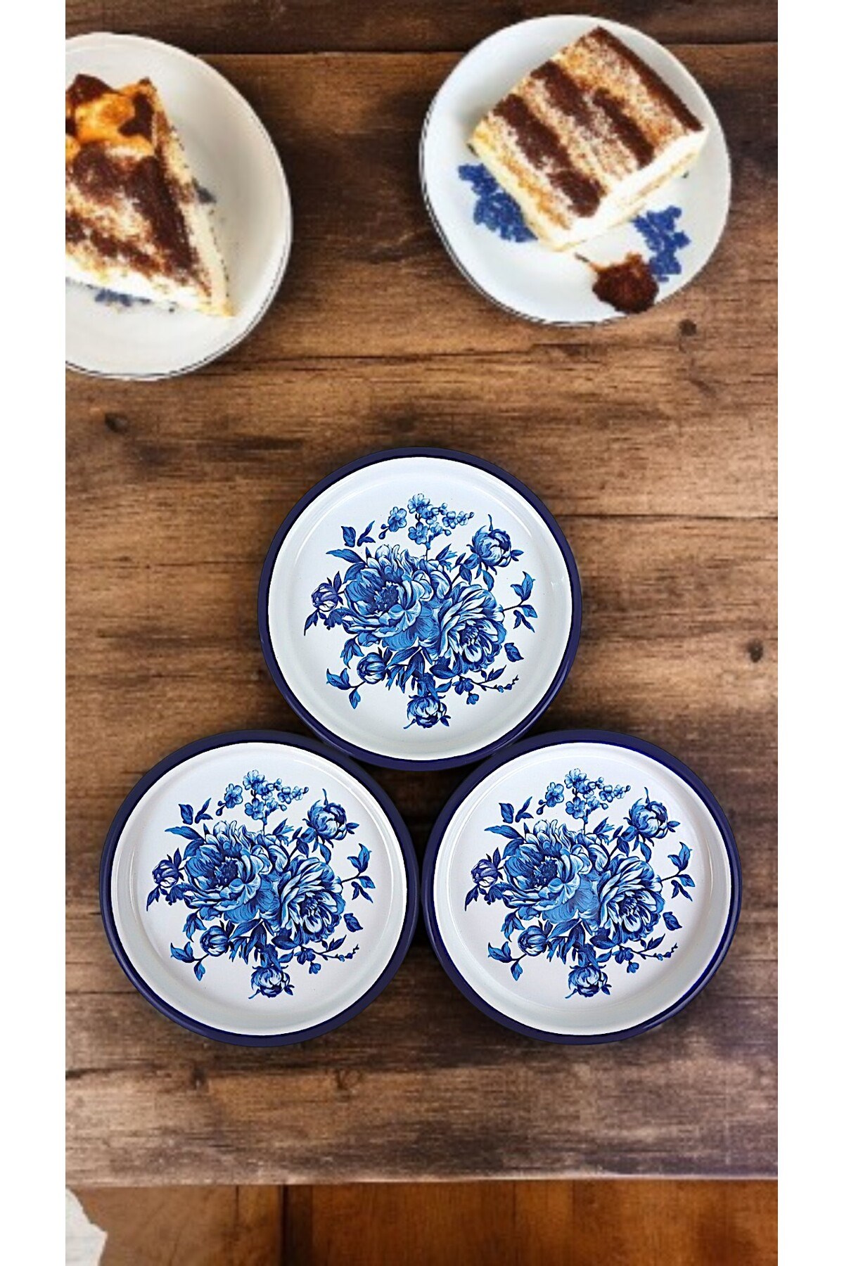 16 Cm 3 Parça Emaye Tabak 3 Kişilik Kahve Tabağı, Servis Tabağı Çerez Tabağı,, Hediye,