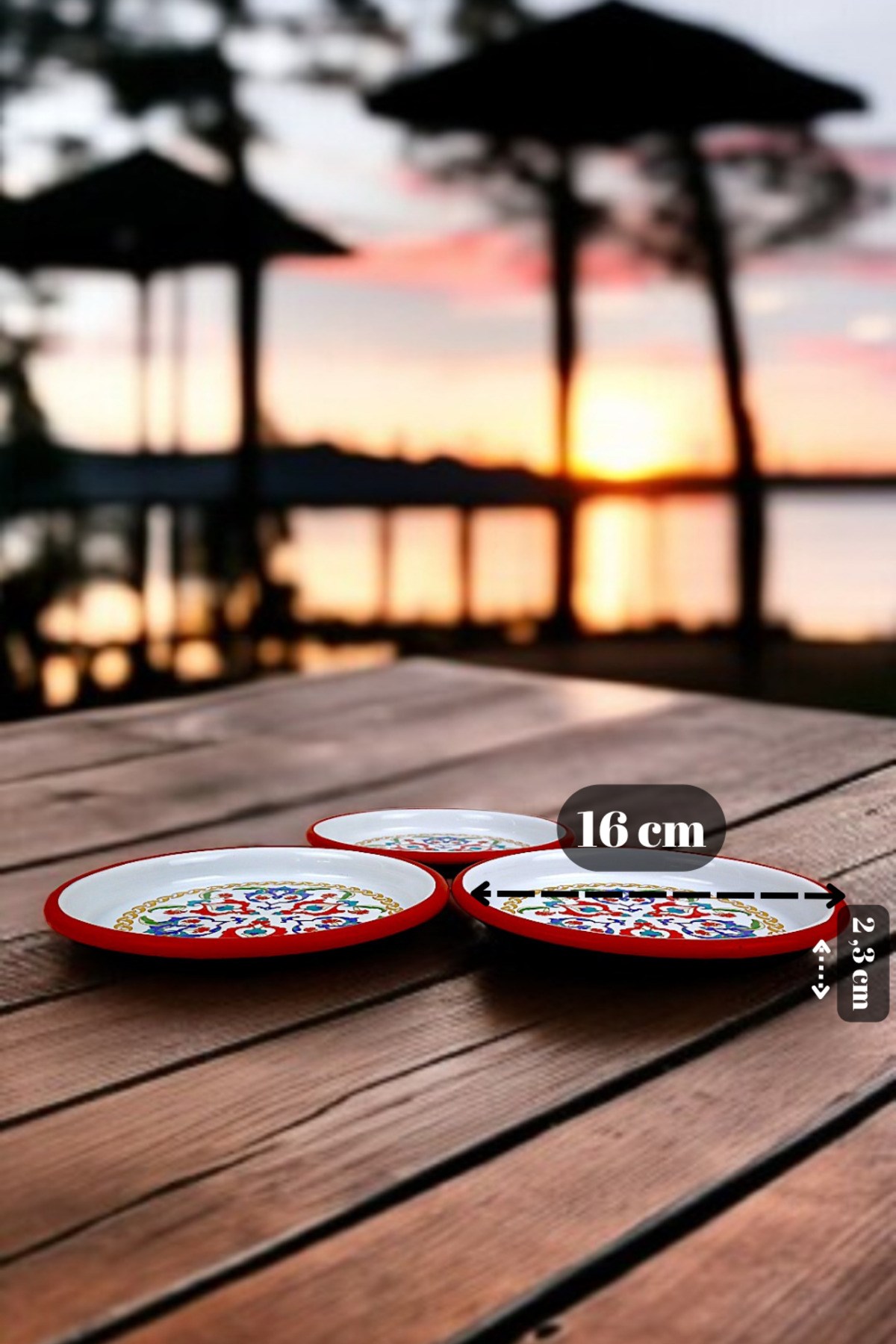 16 Cm 3 Parça Emaye Tabak 3 Kişilik Kahve Tabağı, Servis Tabağı Çerez Tabağı,, Hediye,