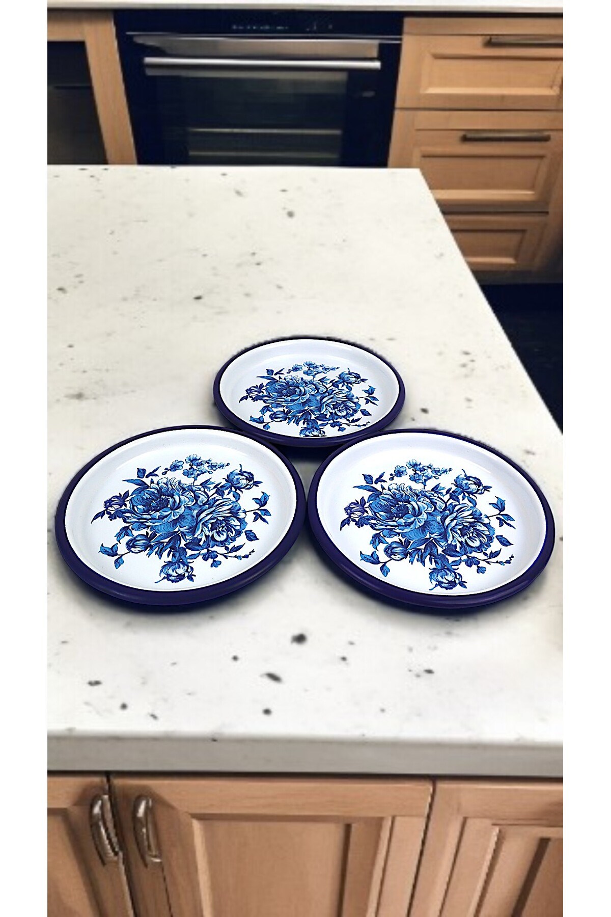16 Cm 3 Parça Emaye Tabak 3 Kişilik Kahve Tabağı, Servis Tabağı Çerez Tabağı,, Hediye,