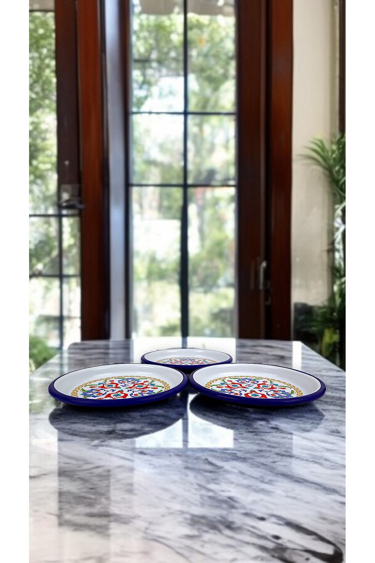 16 Cm 3 Parça Emaye Tabak 3 Kişilik Kahve Tabağı, Servis Tabağı Çerez Tabağı,, Hediye,