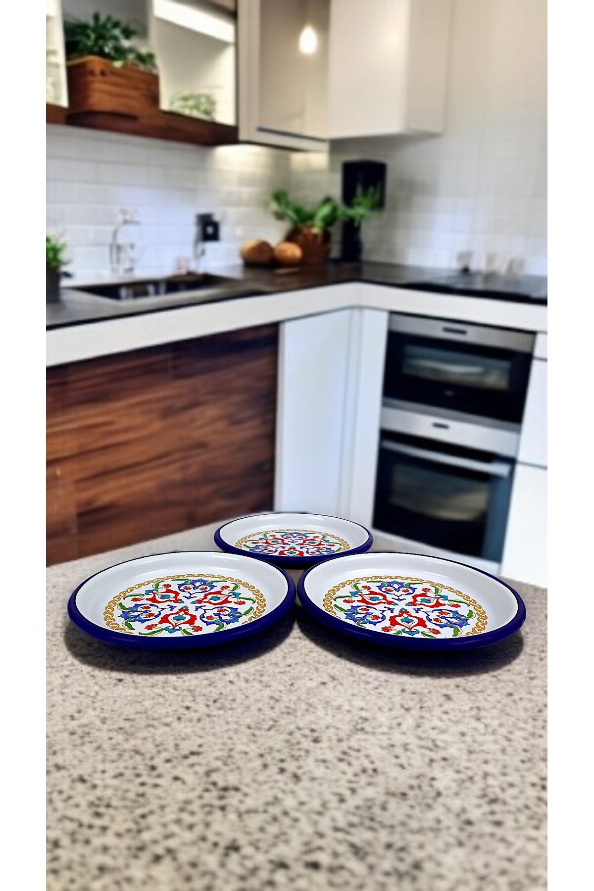 16 Cm 3 Parça Emaye Tabak 3 Kişilik Kahve Tabağı, Servis Tabağı Çerez Tabağı,, Hediye,