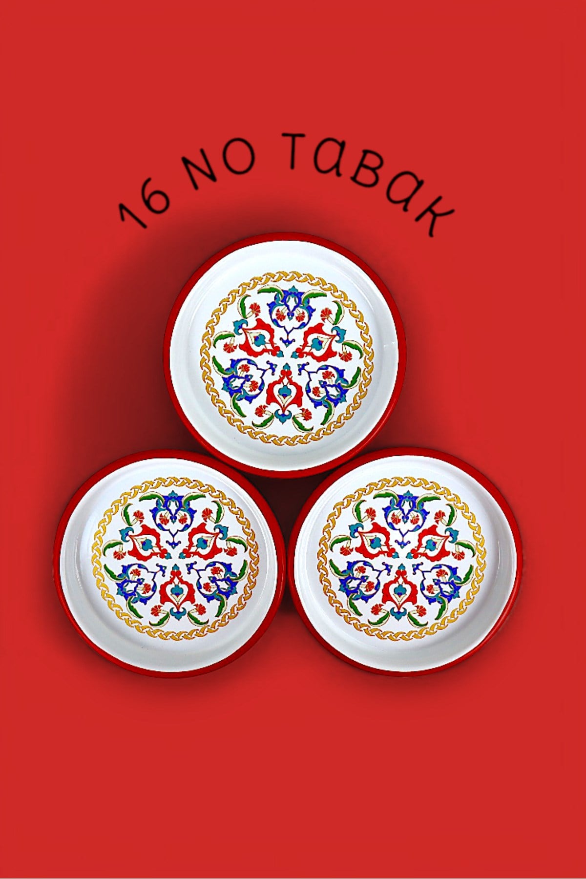 16 Cm 3 Parça Emaye Tabak 3 Kişilik Kahve Tabağı, Servis Tabağı Çerez Tabağı,, Hediye,