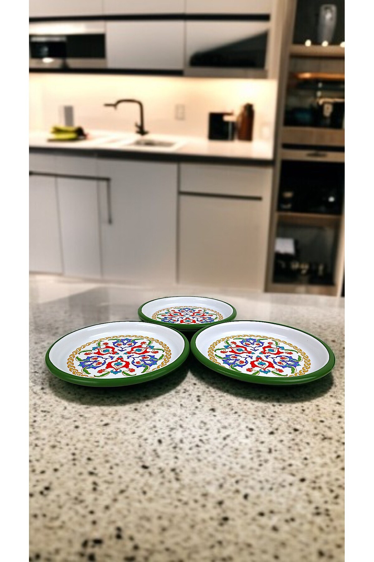 16 Cm 3 Parça Emaye Tabak 3 Kişilik Kahve Tabağı, Servis Tabağı Çerez Tabağı,, Hediye,