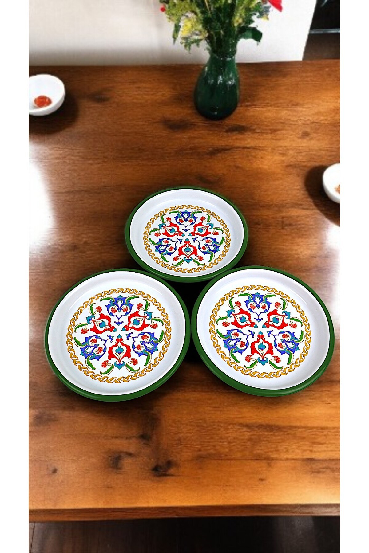 16 Cm 3 Parça Emaye Tabak 3 Kişilik Kahve Tabağı, Servis Tabağı Çerez Tabağı,, Hediye,