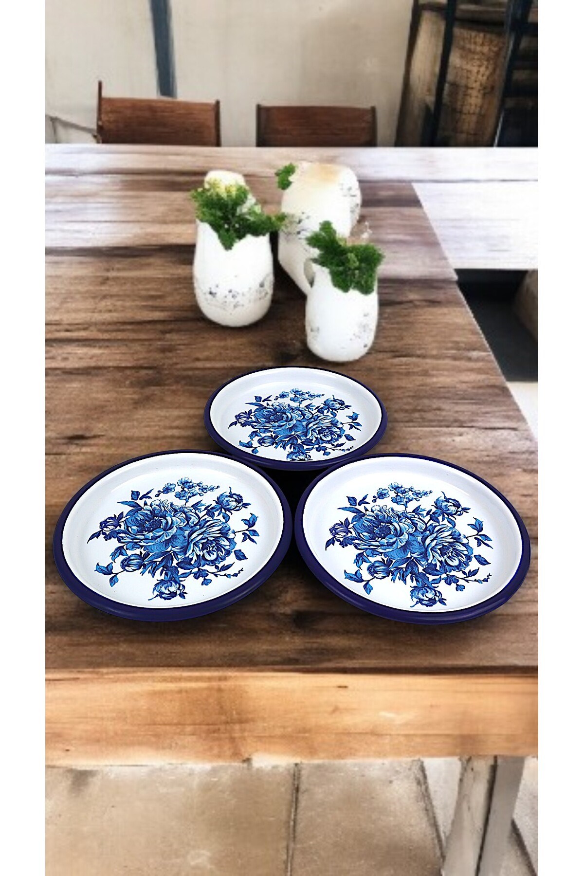 16 Cm 3 Parça Emaye Tabak 3 Kişilik Kahve Tabağı, Servis Tabağı Çerez Tabağı,, Hediye,