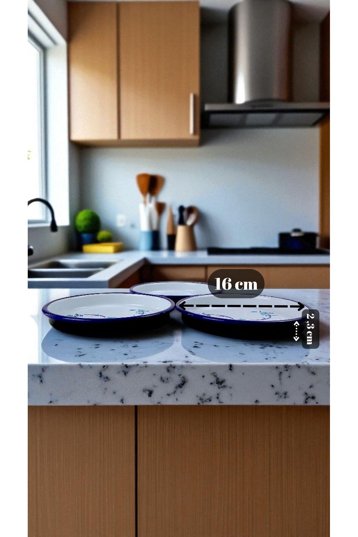 16 Cm 3 Parça Emaye Tabak 3 Kişilik Kahve Tabağı, Servis Tabağı Çerez Tabağı,, Hediye,