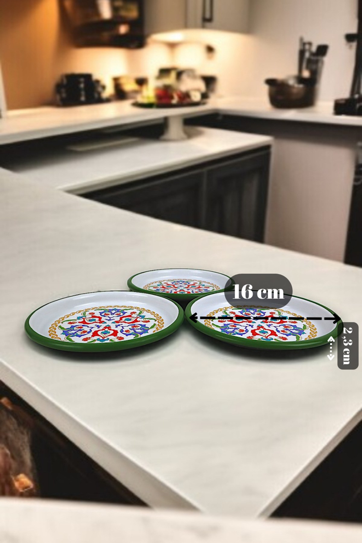 16 Cm 3 Parça Emaye Tabak 3 Kişilik Kahve Tabağı, Servis Tabağı Çerez Tabağı,, Hediye,