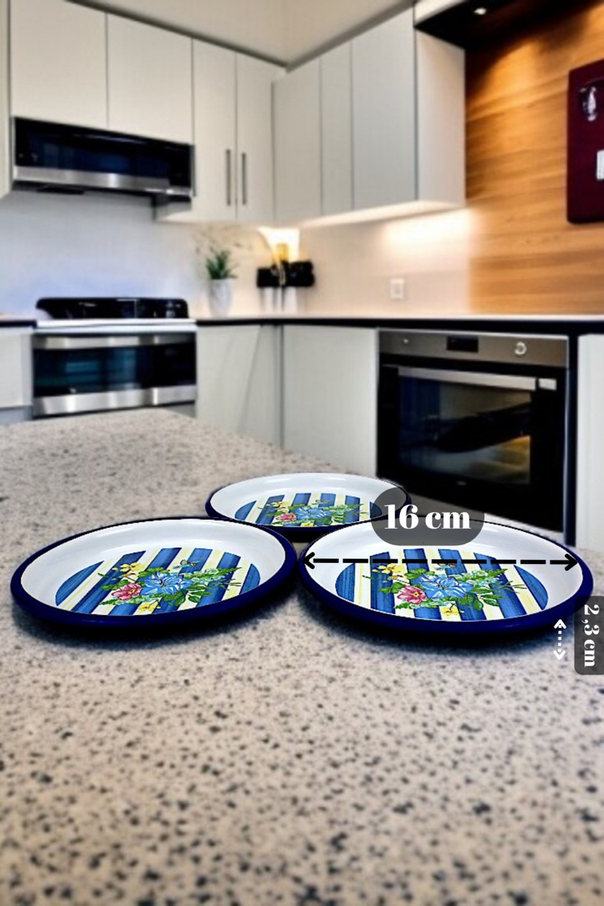 16 Cm 3 Parça Emaye Tabak 3 Kişilik Kahve Tabağı, Servis Tabağı Çerez Tabağı,, Hediye,