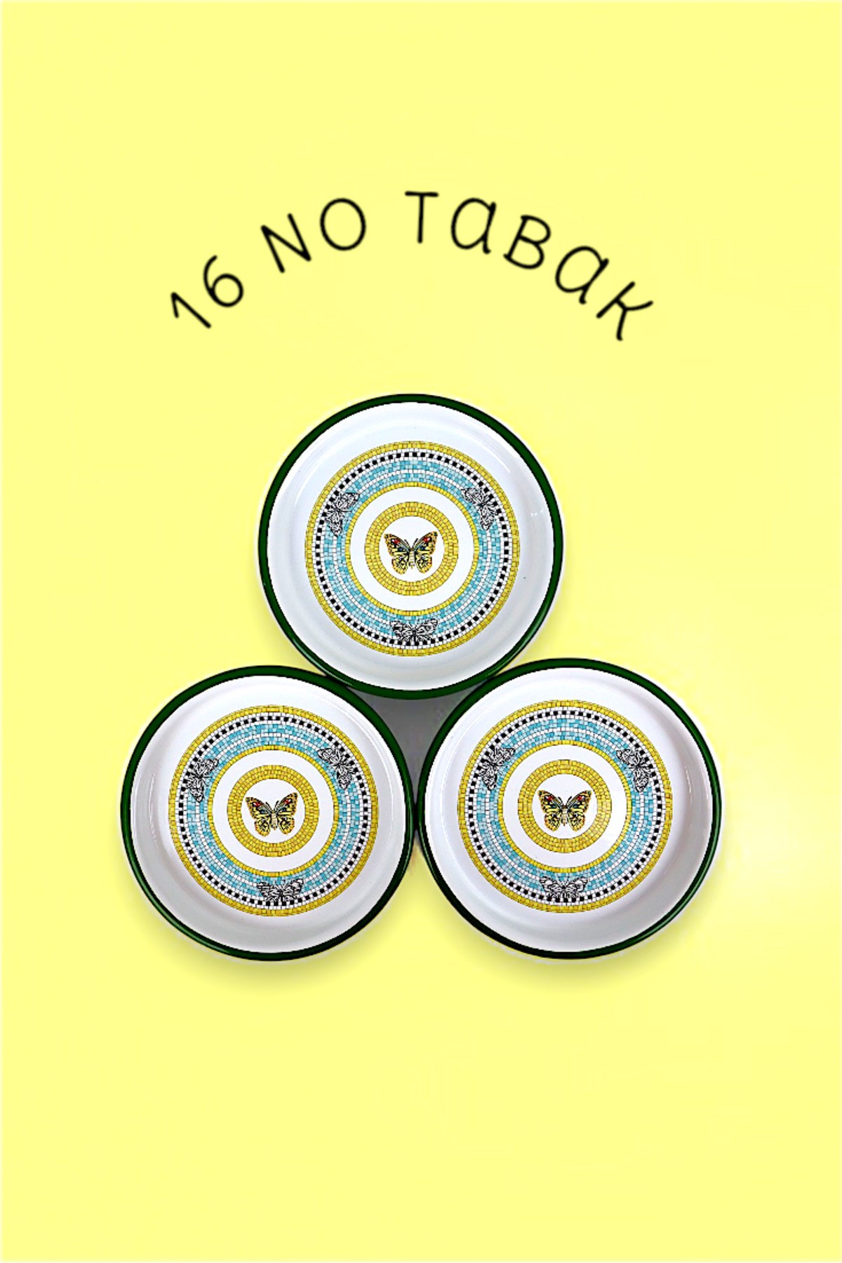 16 Cm 3 Parça Emaye Tabak 3 Kişilik Kahve Tabağı, Servis Tabağı Çerez Tabağı,, Hediye,