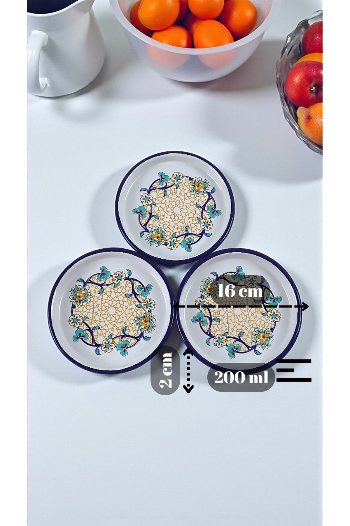 16 Cm 3 Parça Emaye Tabak 3 Kişilik Kahve Tabağı, Servis Tabağı Çerez Tabağı,, Hediye,